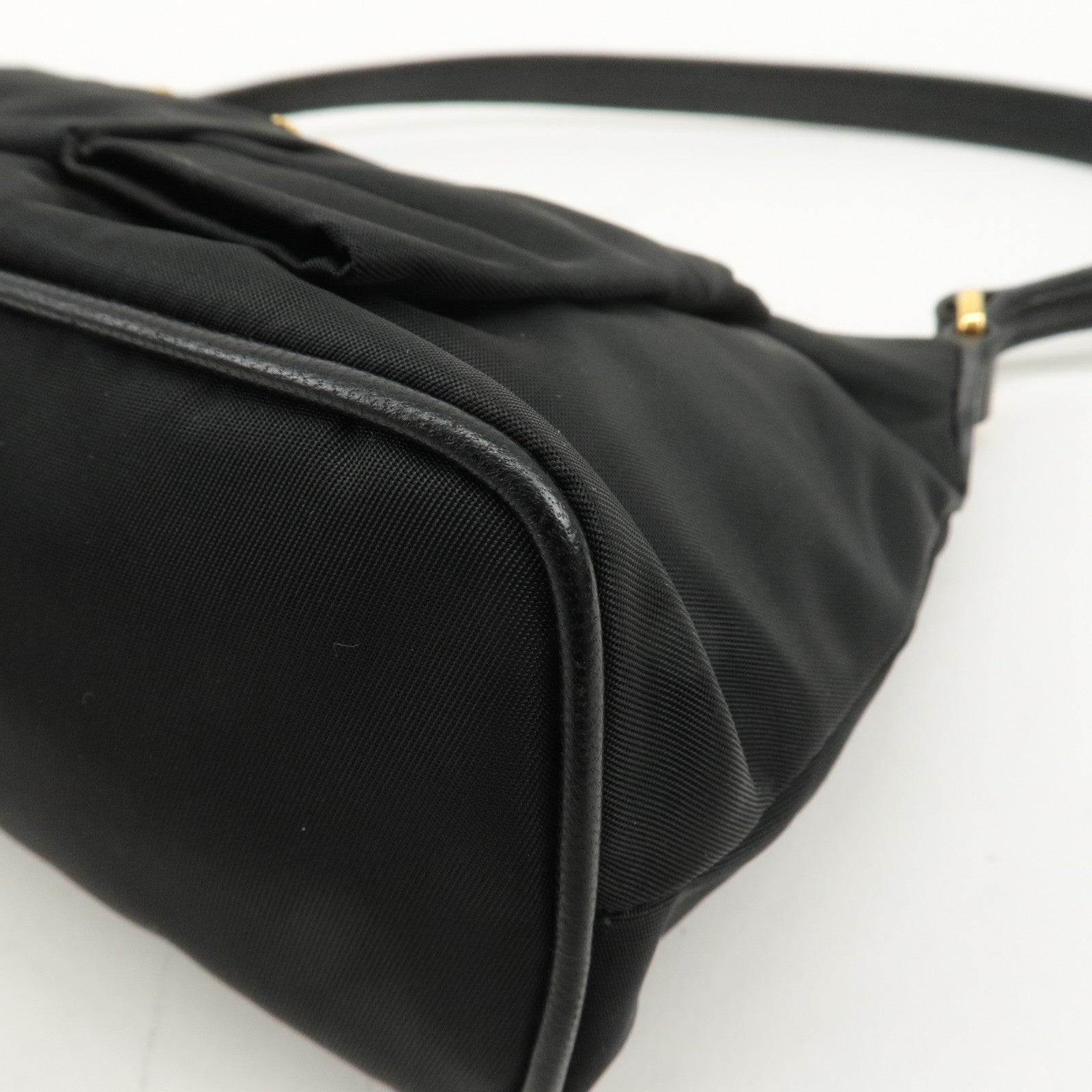 PRADA Leather Ribbon Pouch Shoulder Bag Black 1N1439