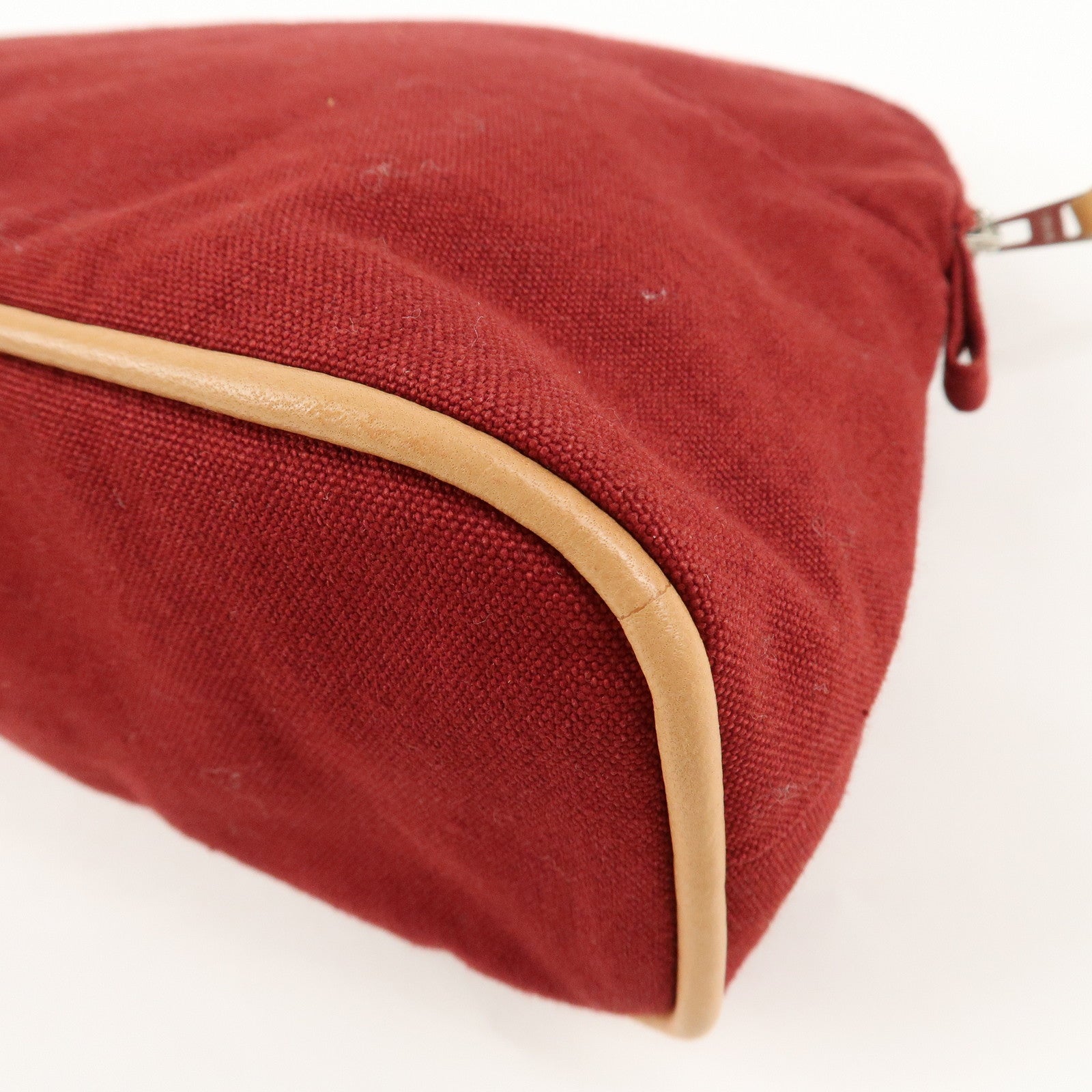 HERMES Canvas Leather Bolide Pouch MM Cosmetic Pouch Bordeaux Used