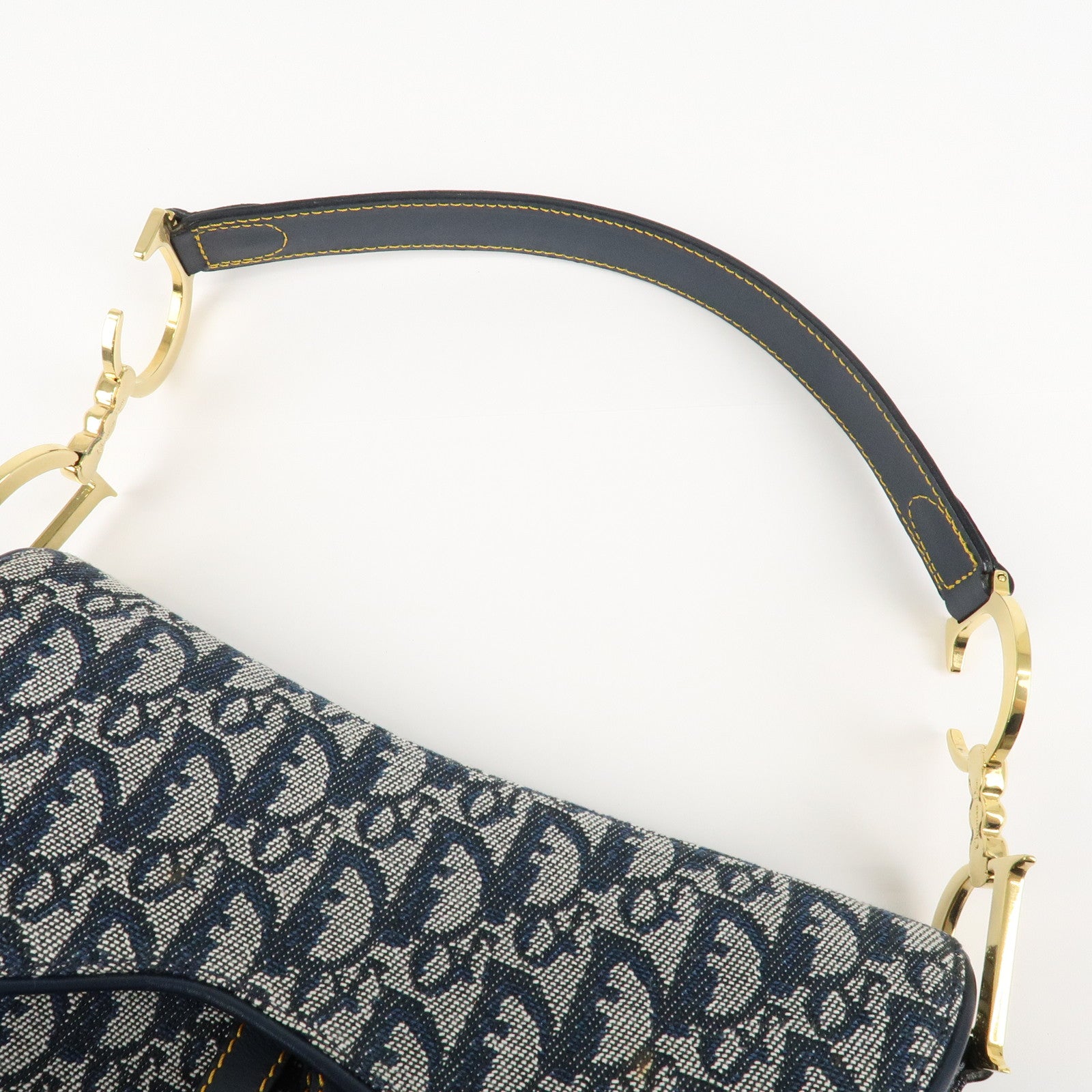 Christian Dior Trotter Jacquard Leather Saddle Shoulder Bag Navy