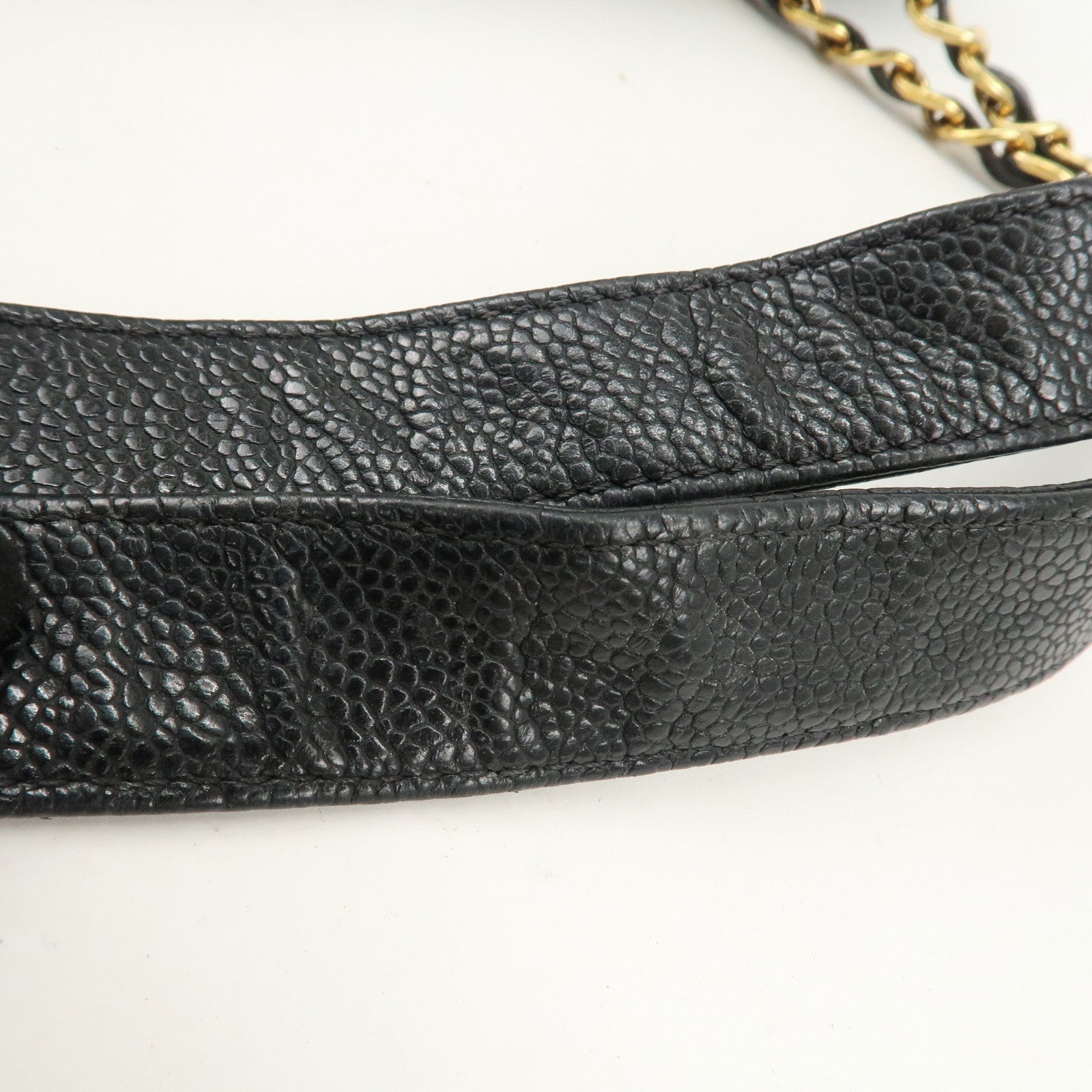 CHANEL Caviar Skin Chain Shoulder Bag Boston Bag Black A10491