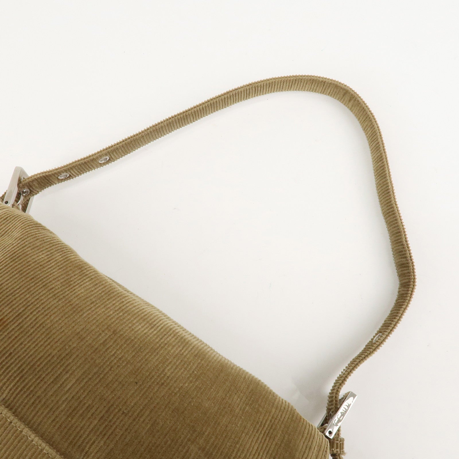 FENDI Mamma Baguette Corduroy  Shoulder Bag Khaki 26325 Used