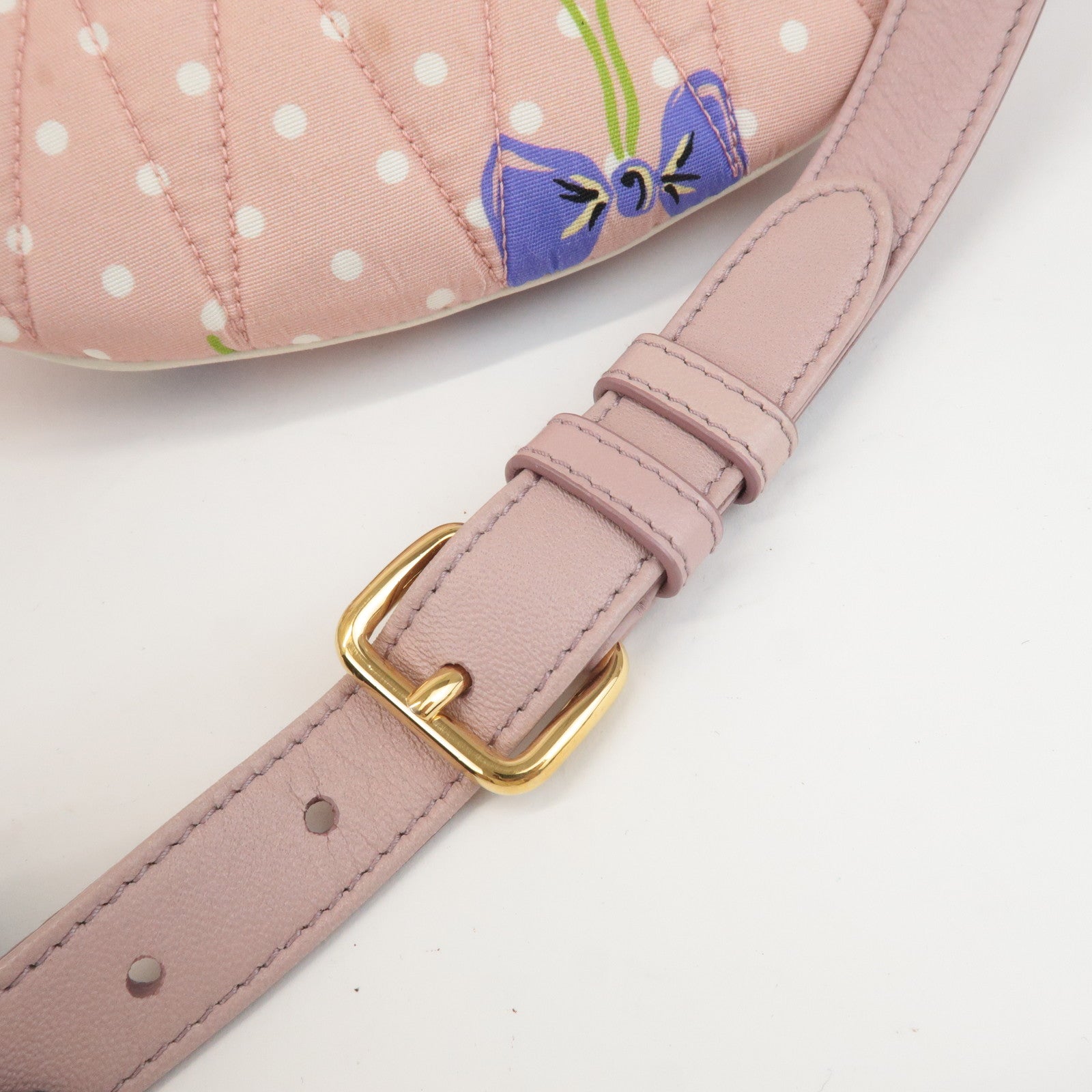 MIU MIU Matelasse Nylon Leather Flower Dots Body Bag Pink Used