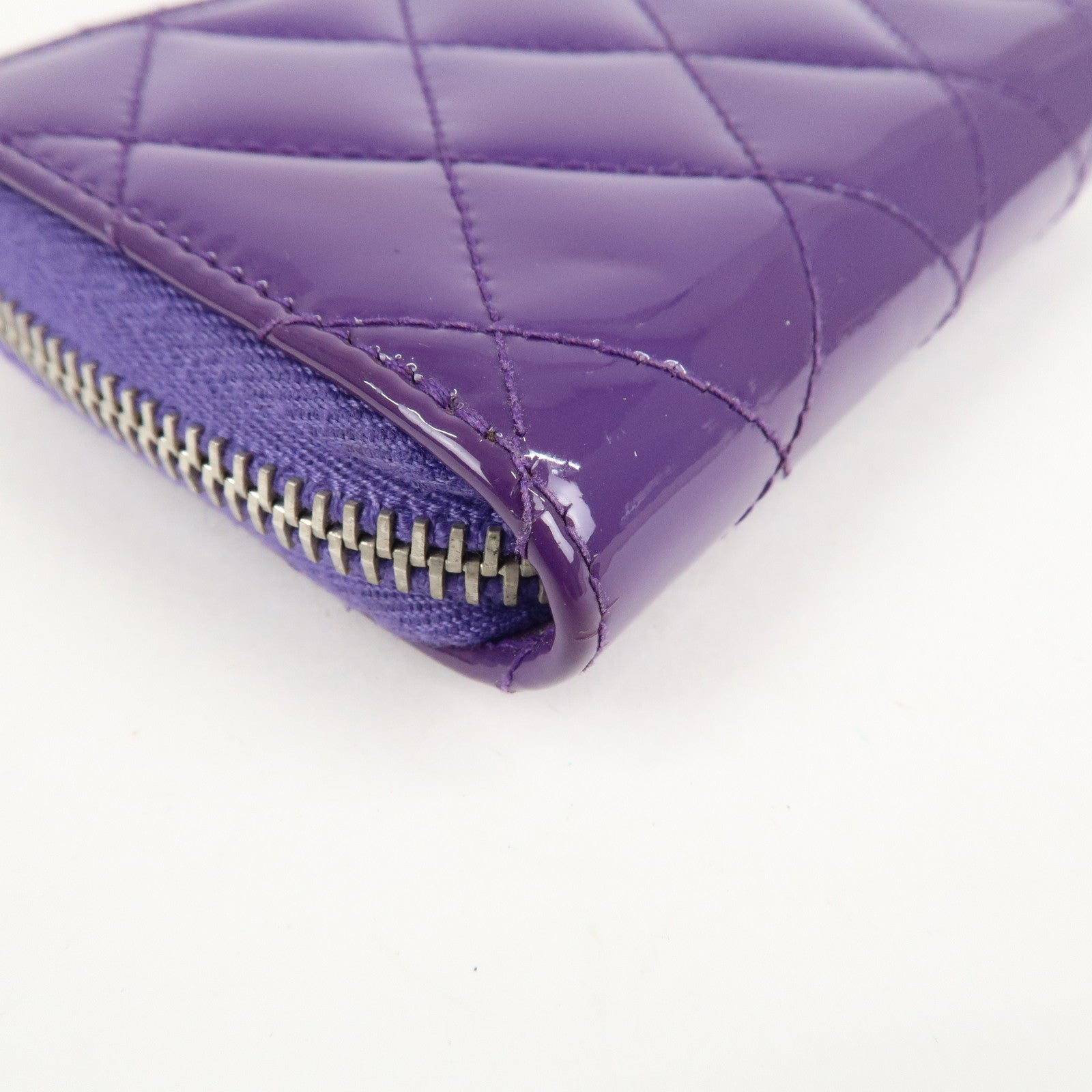 CHANEL Matelasse Patent Leather Card Case Coin Case Purple