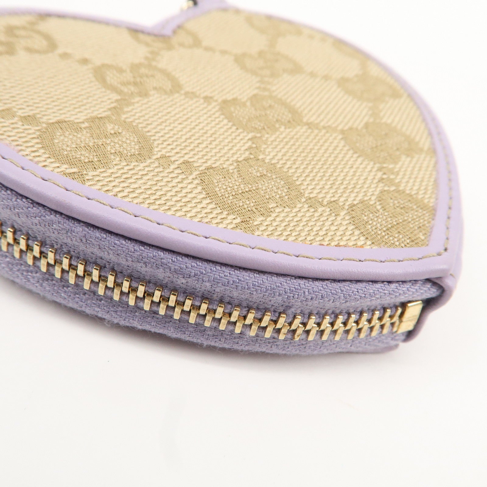 GUCCI GG Canvas Leather Heart Coin Purses Purple 152615 Used