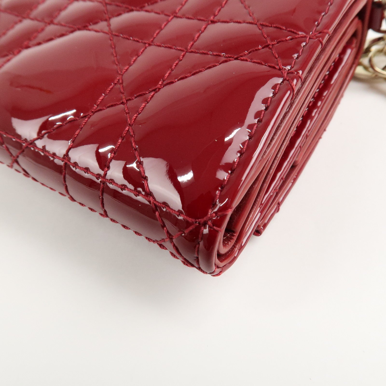 Christian Dior Cannage Lady Dior Leather Lotus Tri fold Wallet Red