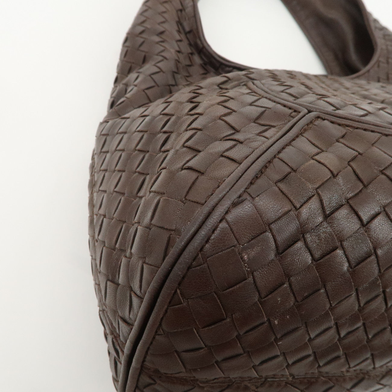 BOTTEGA VENETA Intrecciato Leather Shoulder Bag Dark Brown