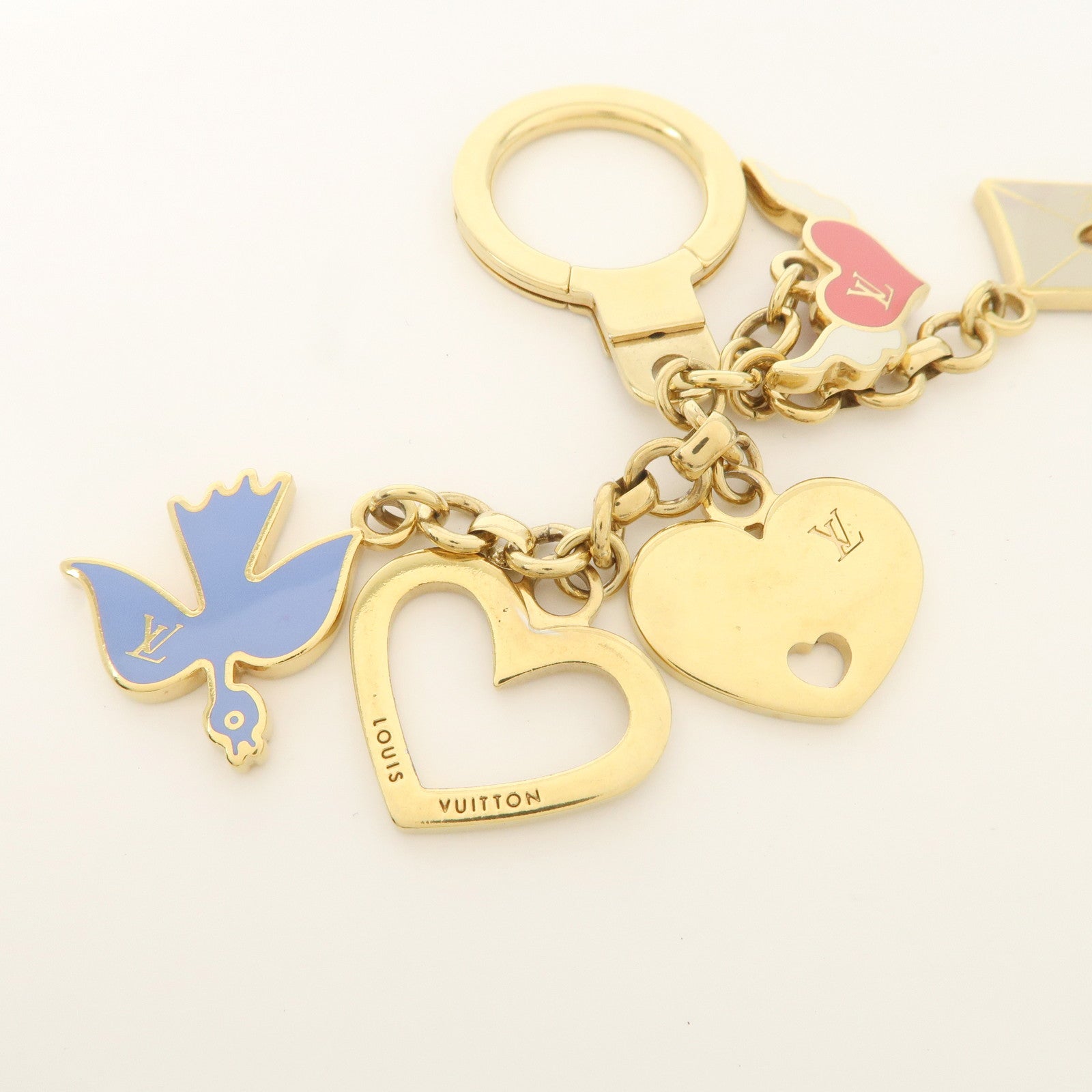 Louis Vuitton Porte Cles Message Charm Keychain Gold M66264 Used