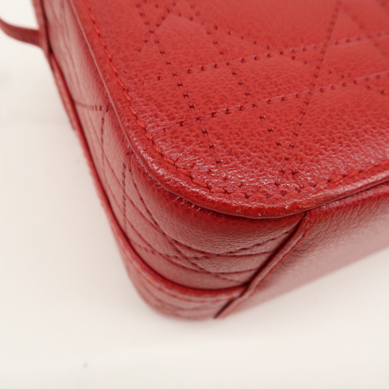 Christian Dior Leather Cannage Vanity Bag Hand Bag Red