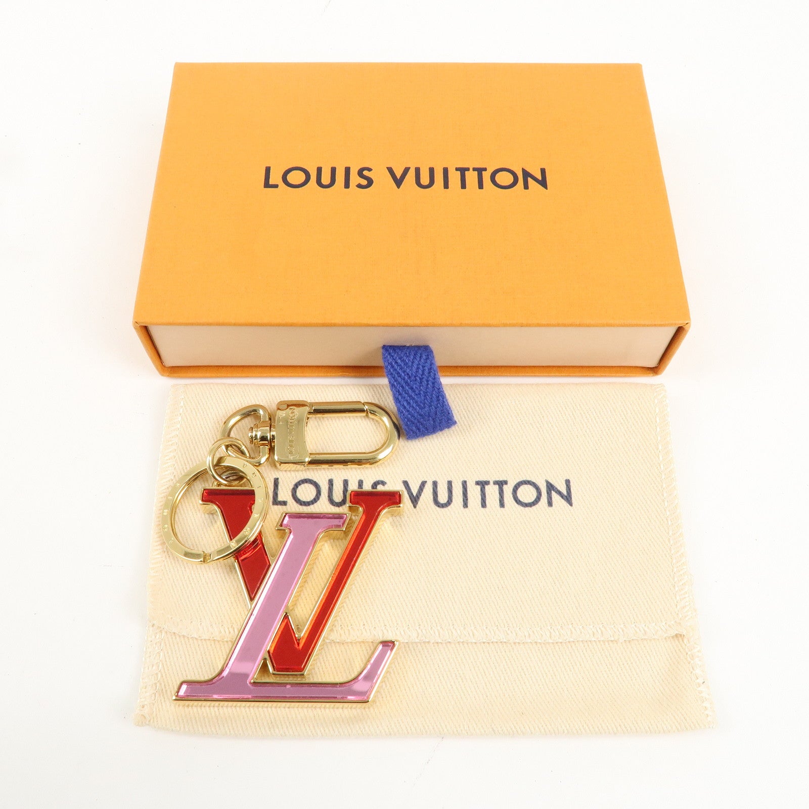 Louis Vuitton Logo Keyring Charm Glass Bag Charm Pink Red M69559