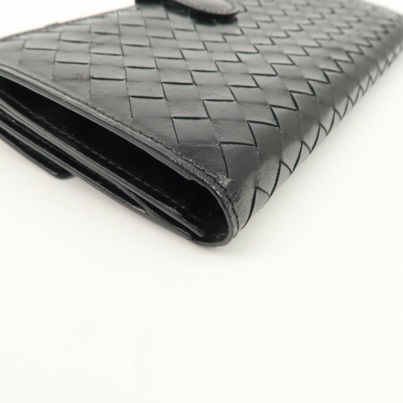 BOTTEGA VENETA Intrecciato Leather W Hook Bifold Wallet Black