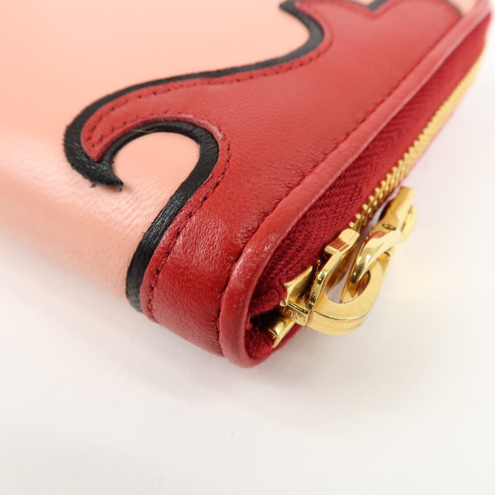 MIU MIU Leather Round Zipper Long Wallet Red Pink