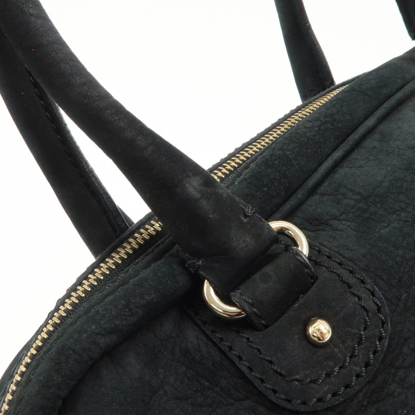 FENDI Suede Studs Mini Boston Bag Black 8BL076 Used