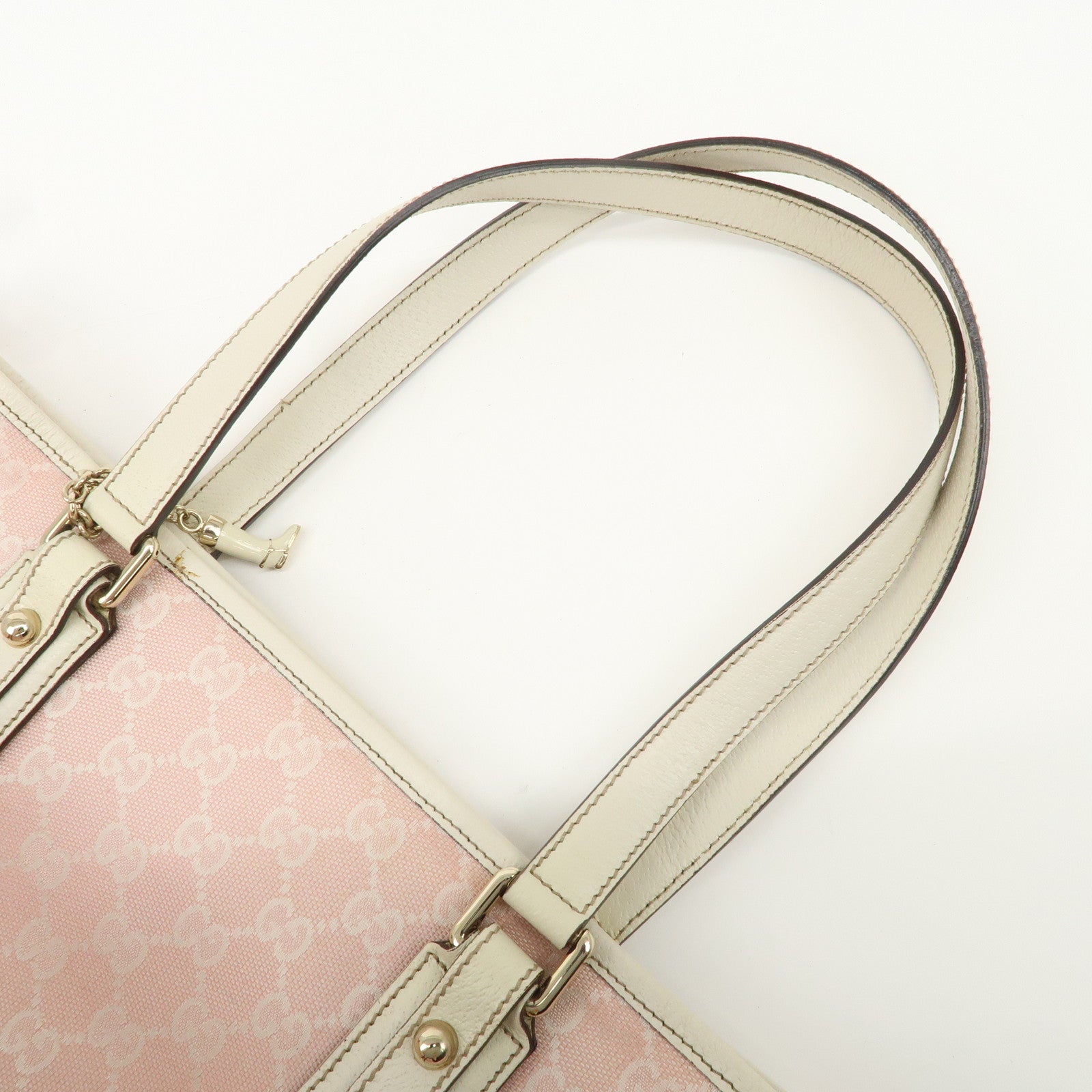 GUCCI Sherry GG Canvas Leather Tote Bag Pink Ivory 137396