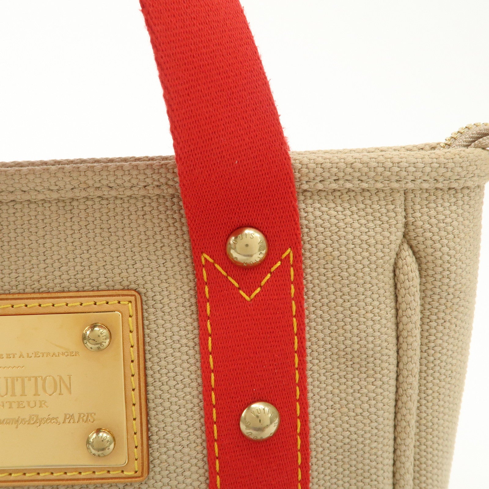 Louis Vuitton Antigua Cabas PM Tote Bag Hand Bag Beige Red M40088