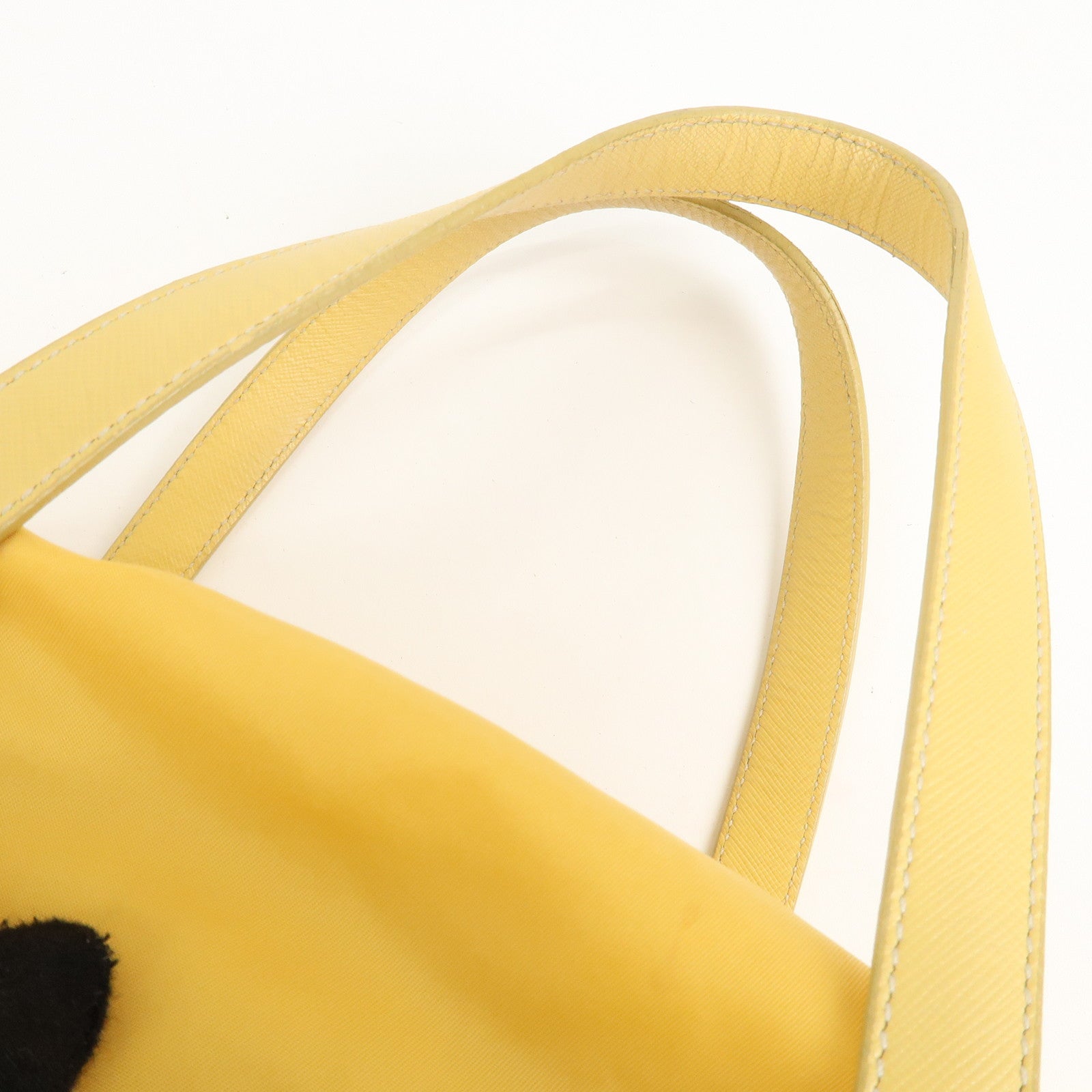 PRADA Logo Nylon Leather Boston Bag Shoulder Bag Yellow Silver