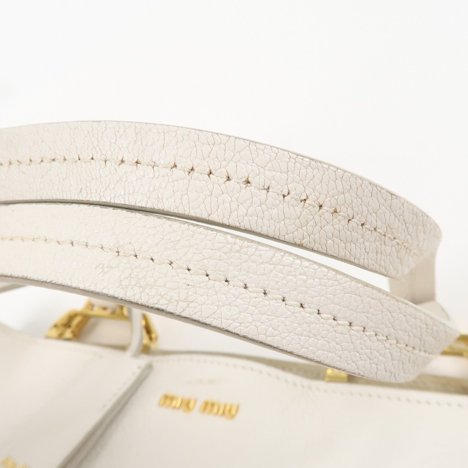 MIU MIU Logo Leather Tote Bag Shoulder Bag White 5BG002