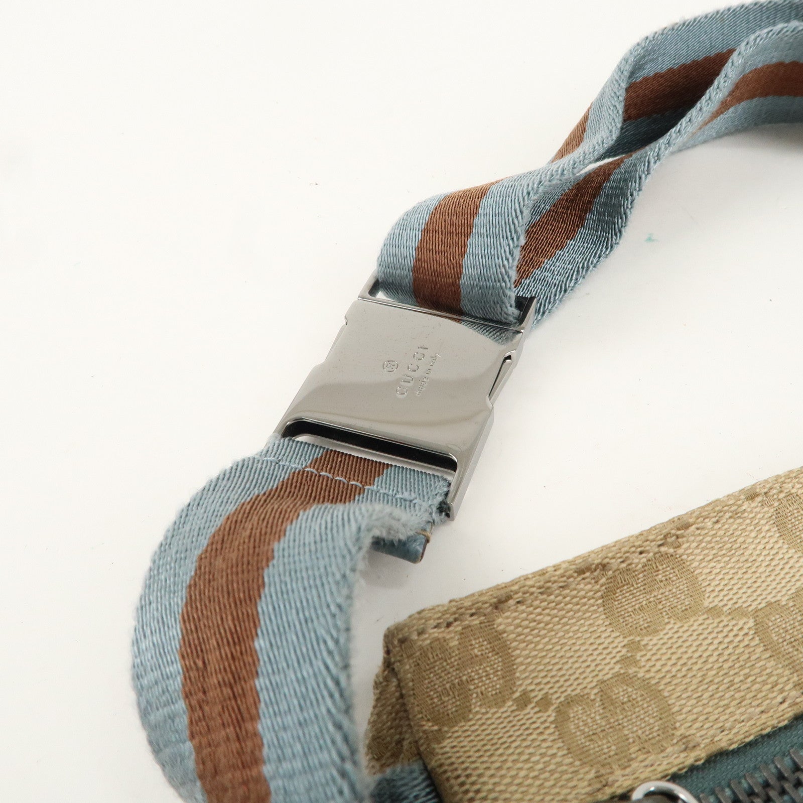 GUCCI Sherry GG Canvas Leather Waist Bag Beige Blue 28566