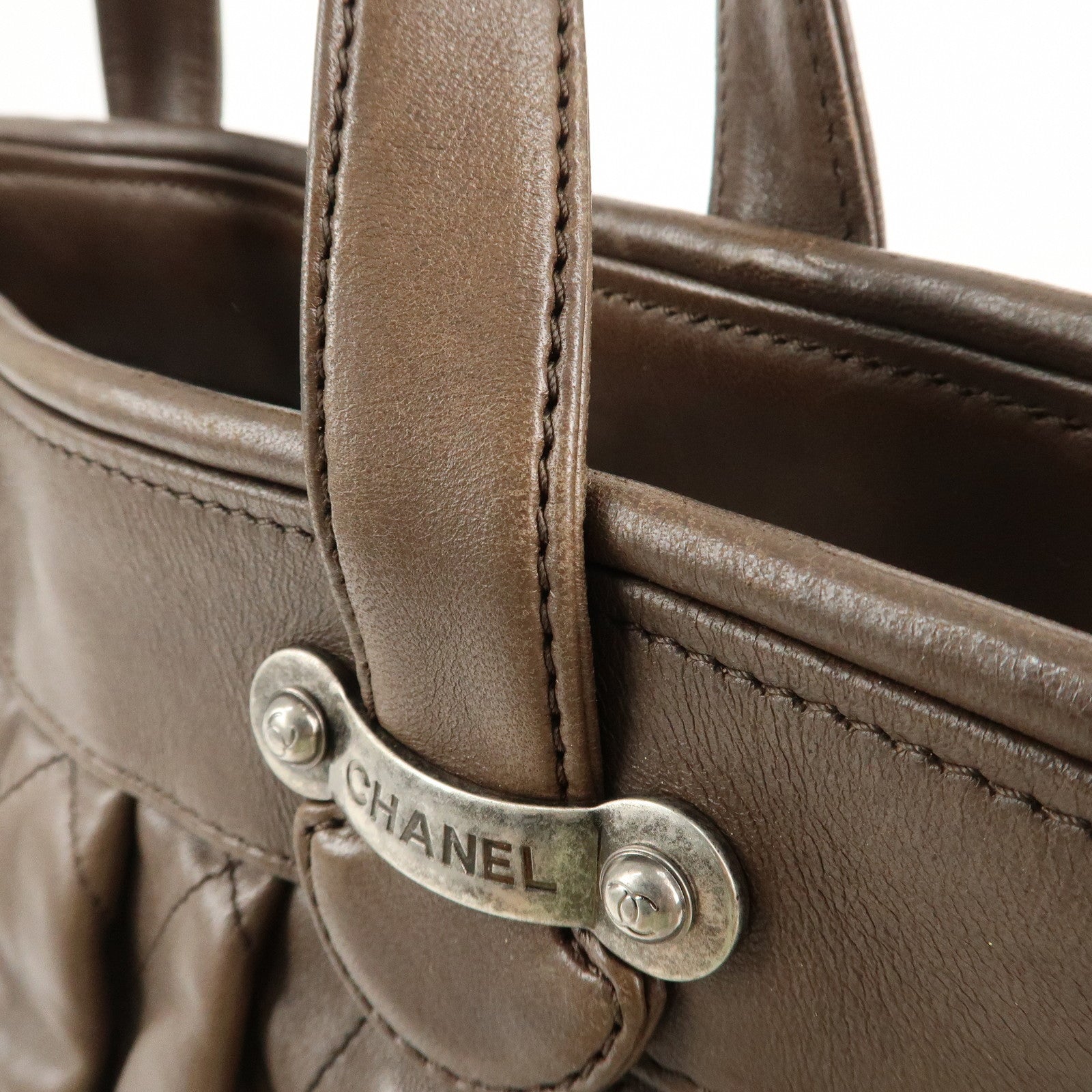 CHANEL Matelasse Leather Hand Bag Tote Bag Brown