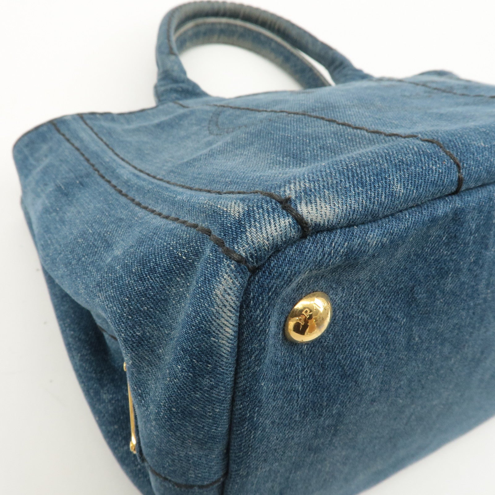 PRADA Logo Canapa Canvas 2 Way Shoulder Bag Hand Bag Denim