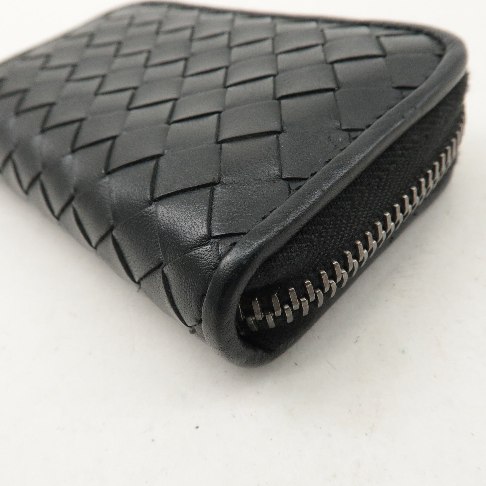 BOTTEGA VENETA Intrecciato Leather Coin Case Black 114075