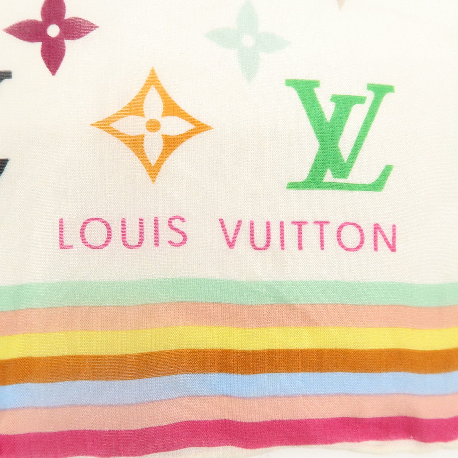 Louis Vuitton Monogram Multi Color Silk 100% Scarf Blanc M71913 Used