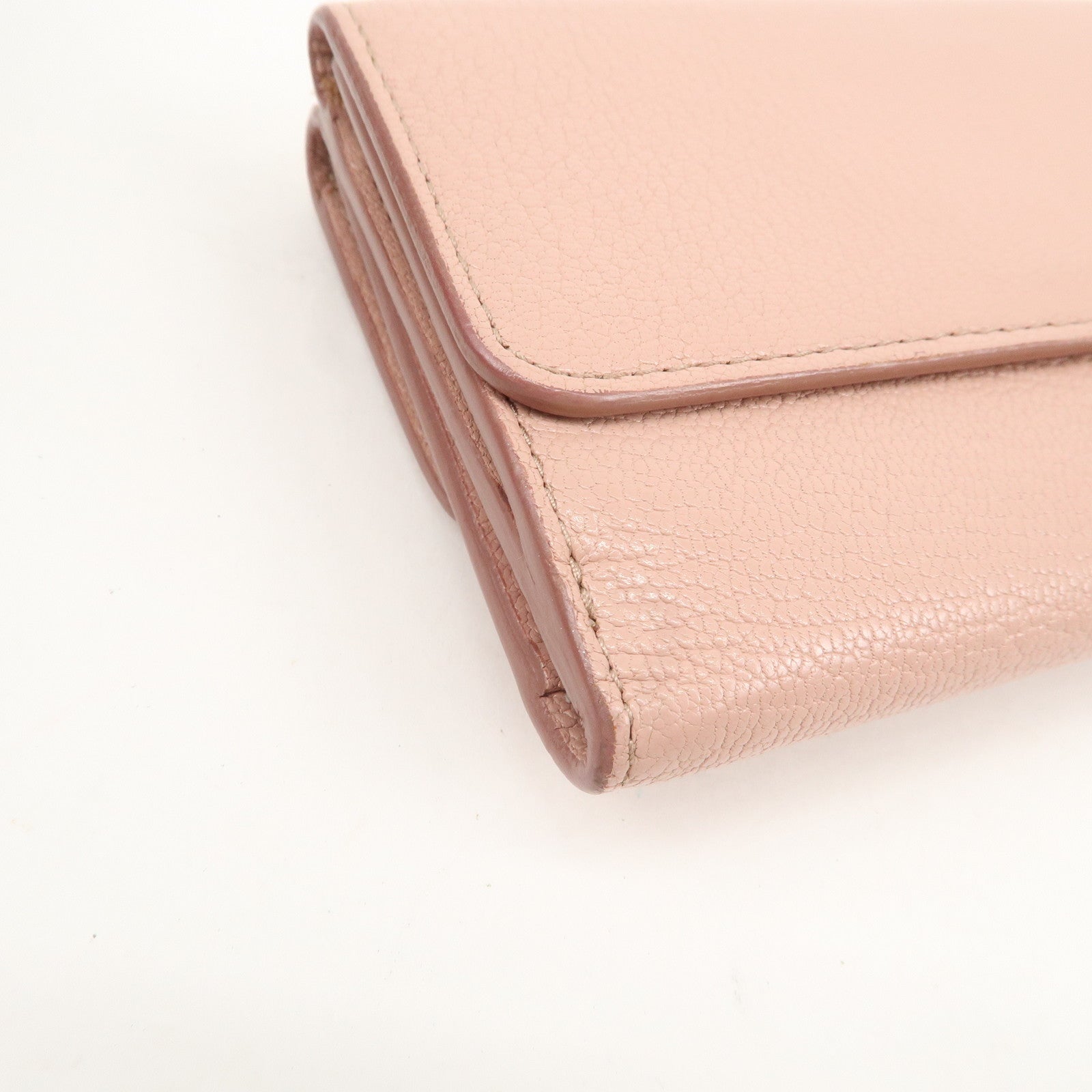 MIU MIU Leather Double Hook Bi-fold Wallet Pink Gold Hardware