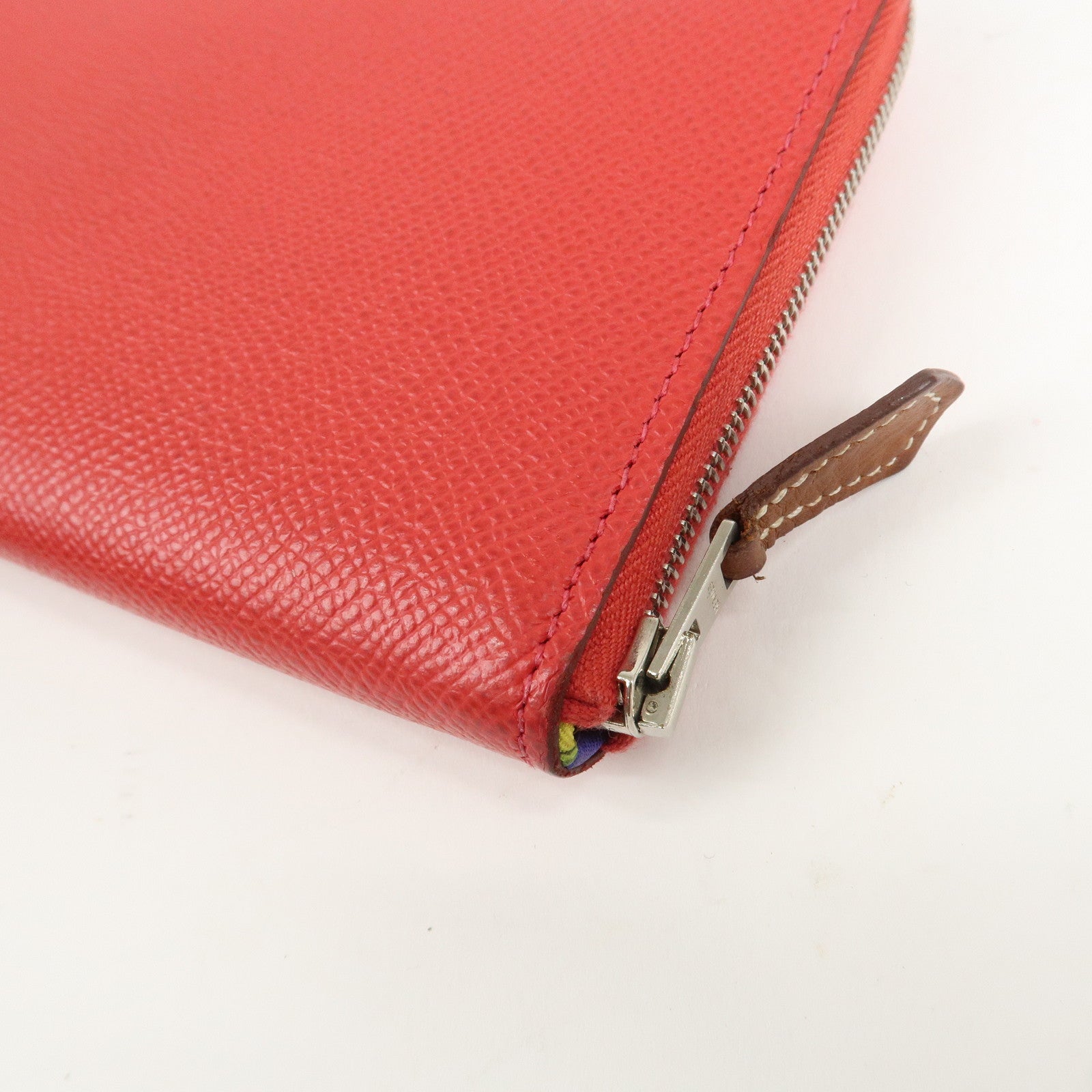 HERMES Leather Veau Epsom Azap Long Silkin Wallet Red Used