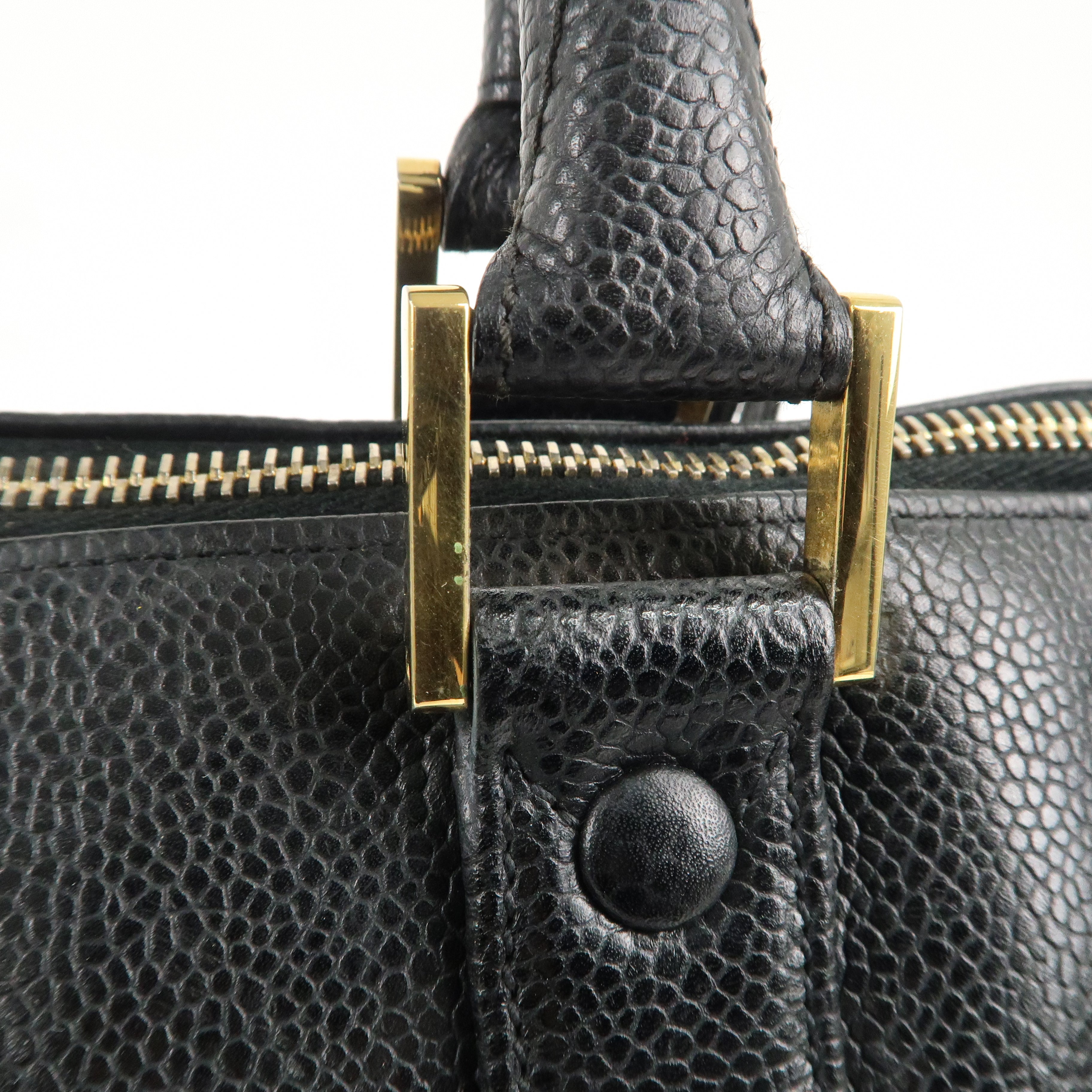 CHANEL Caviar Skin COCO Mark Boston bag Hand Bag Black Gold HDW