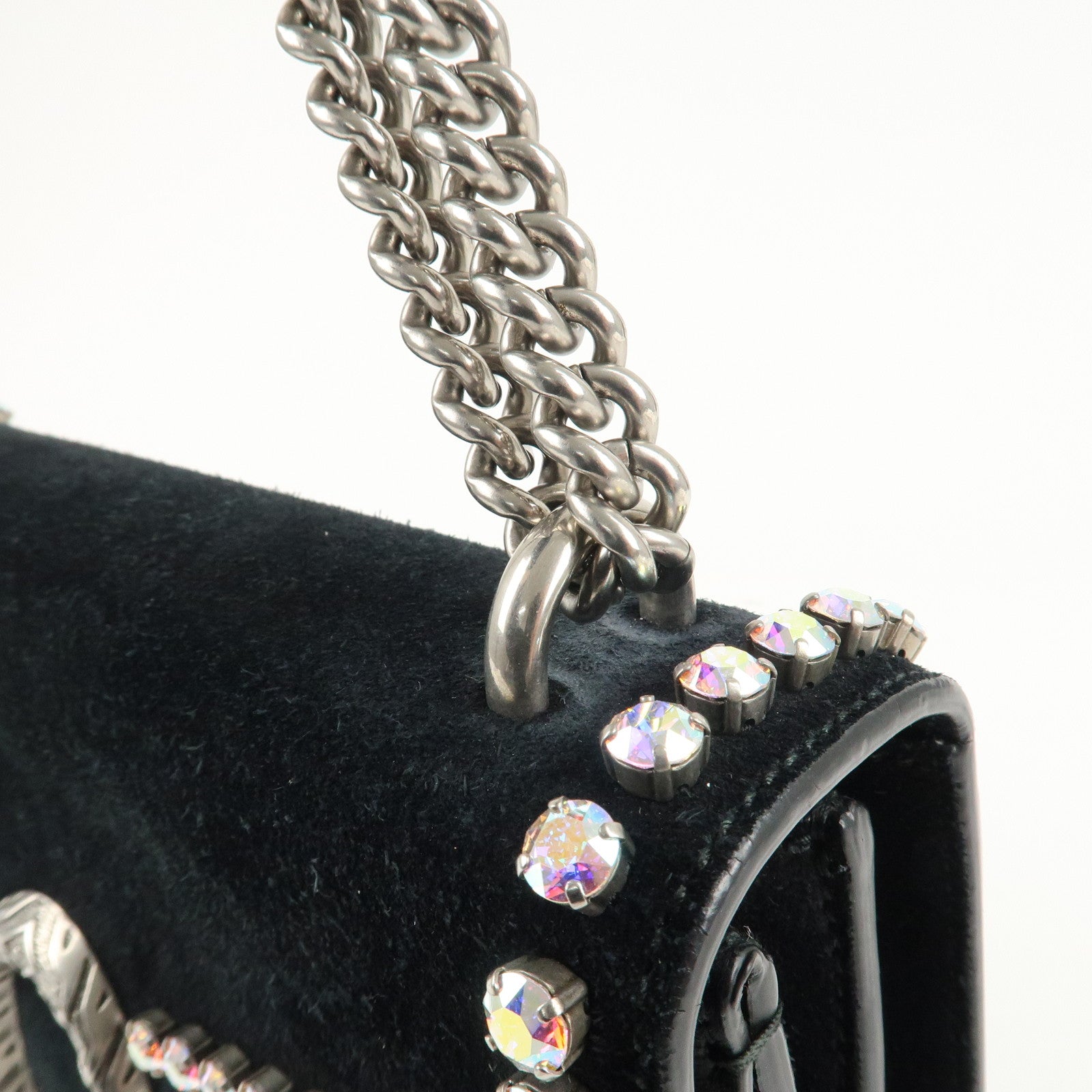 GUCCI Dionysus Leather Suede Crystal Bijou Chain Shoulder Bag