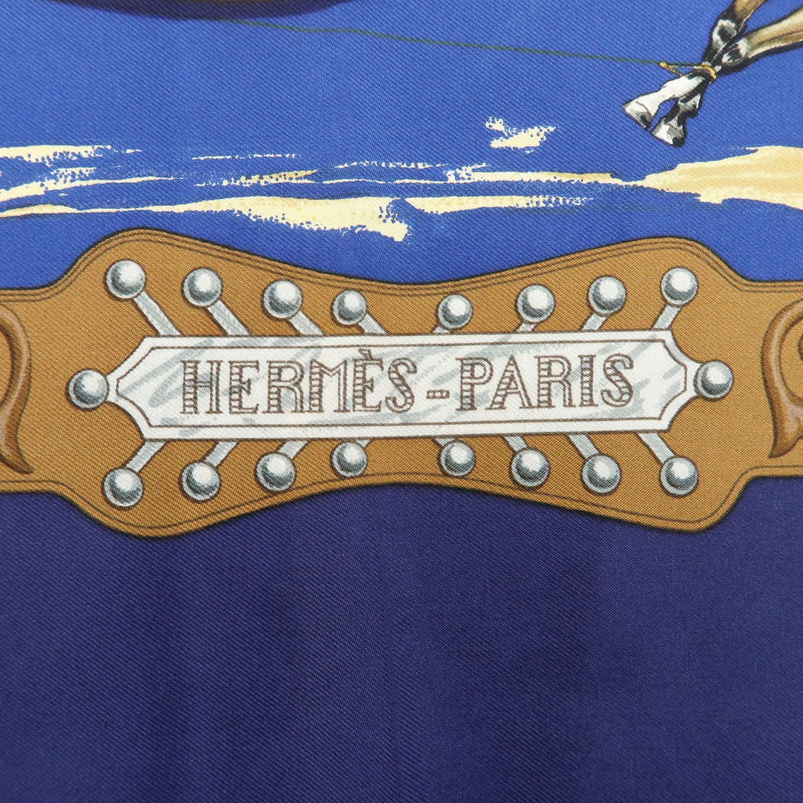 HERMES Carre 90 100% Silk Scarf Bandana CHARREADA Blue Brown Used