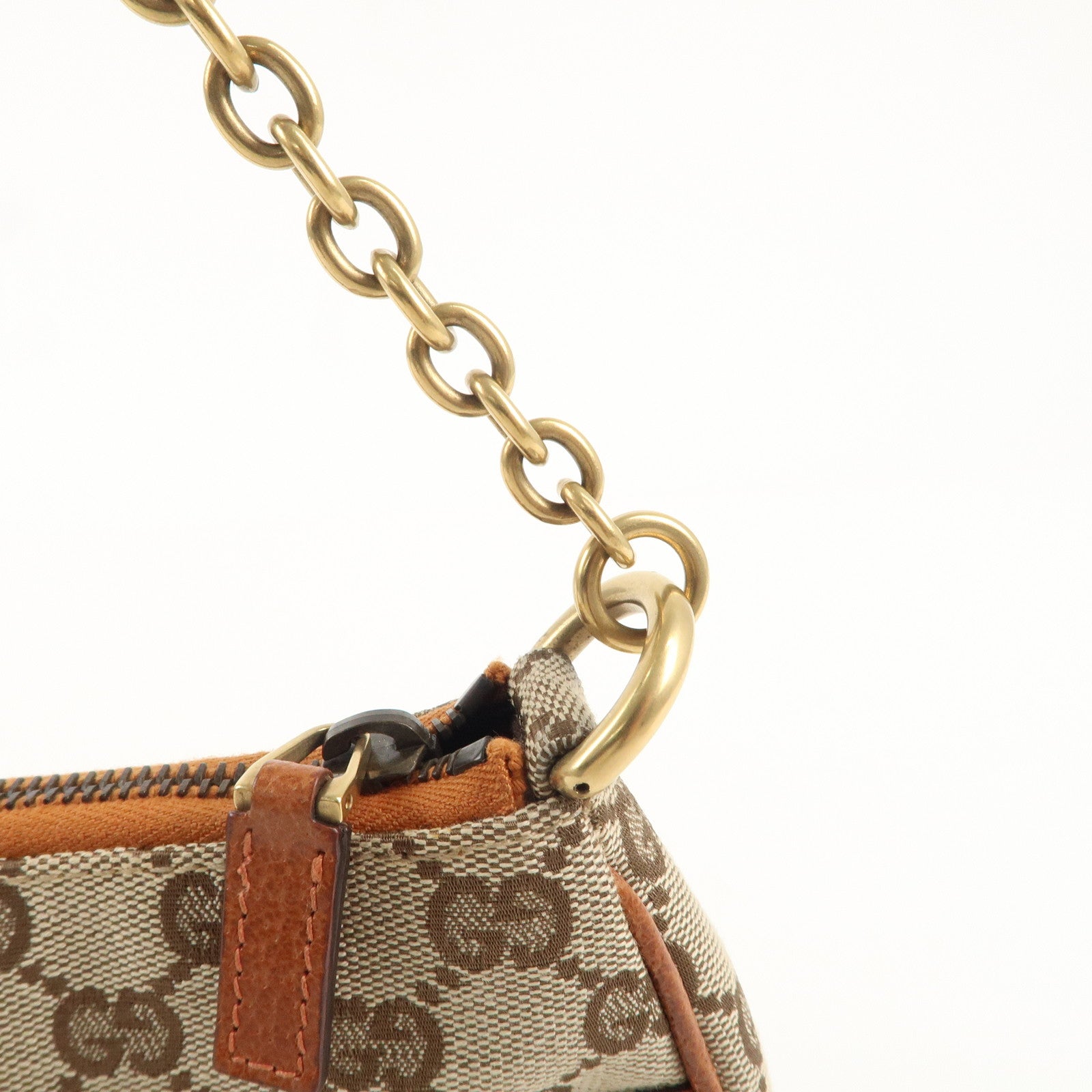 GUCCI GG Canvas Leather Chain Hand Bag Pouch Beige Brown 120940