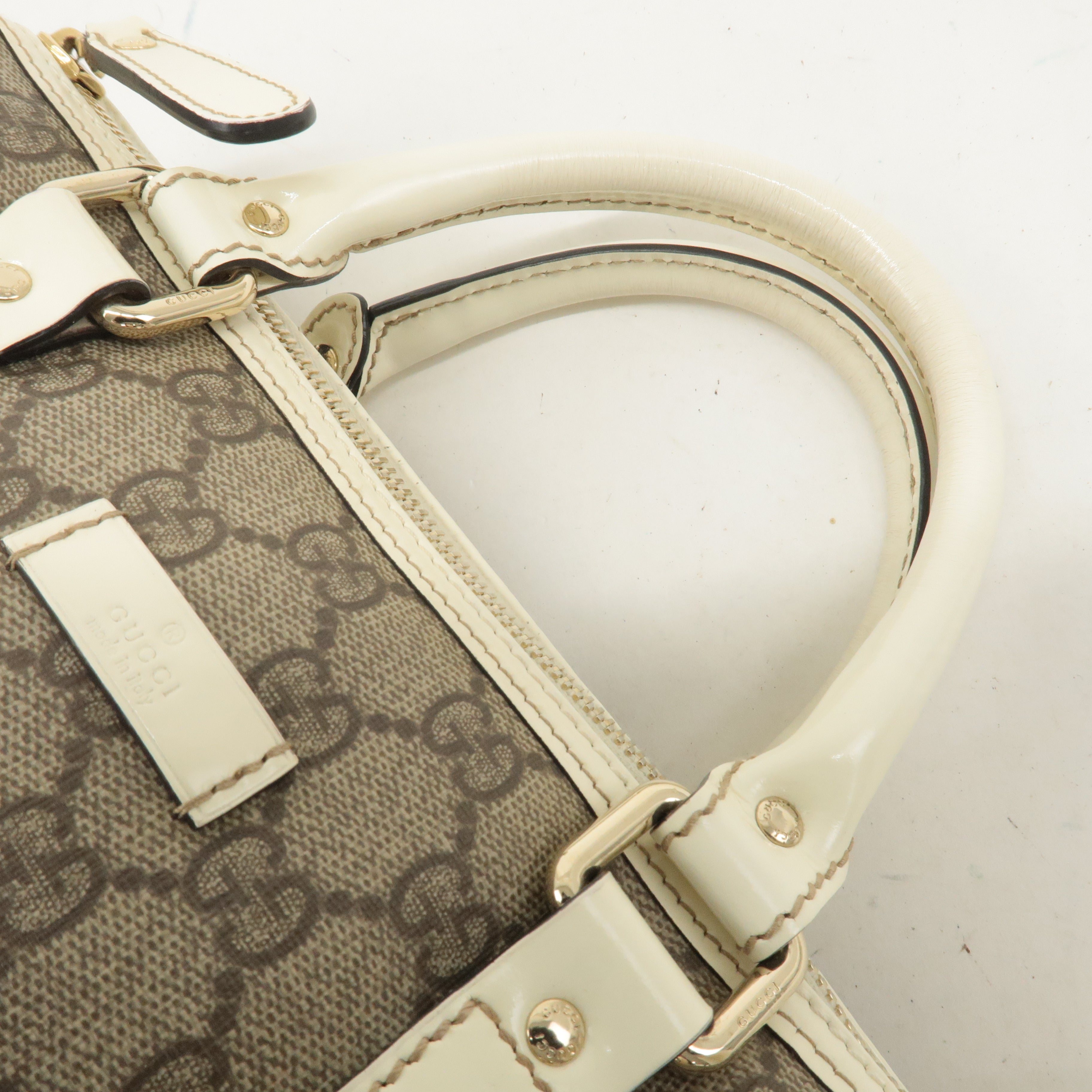 GUCCI GG Supreme Patent Leather Boston Hand Bag Beige Ivory 193604