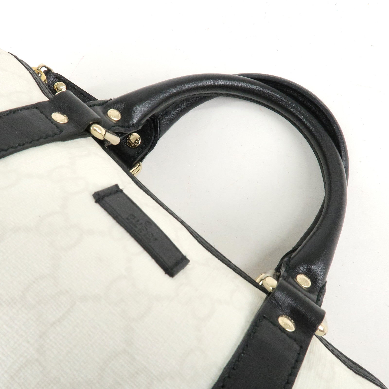 GUCCI GG Supreme Patent Leather Mini Boston Bag Ivory Black 193604