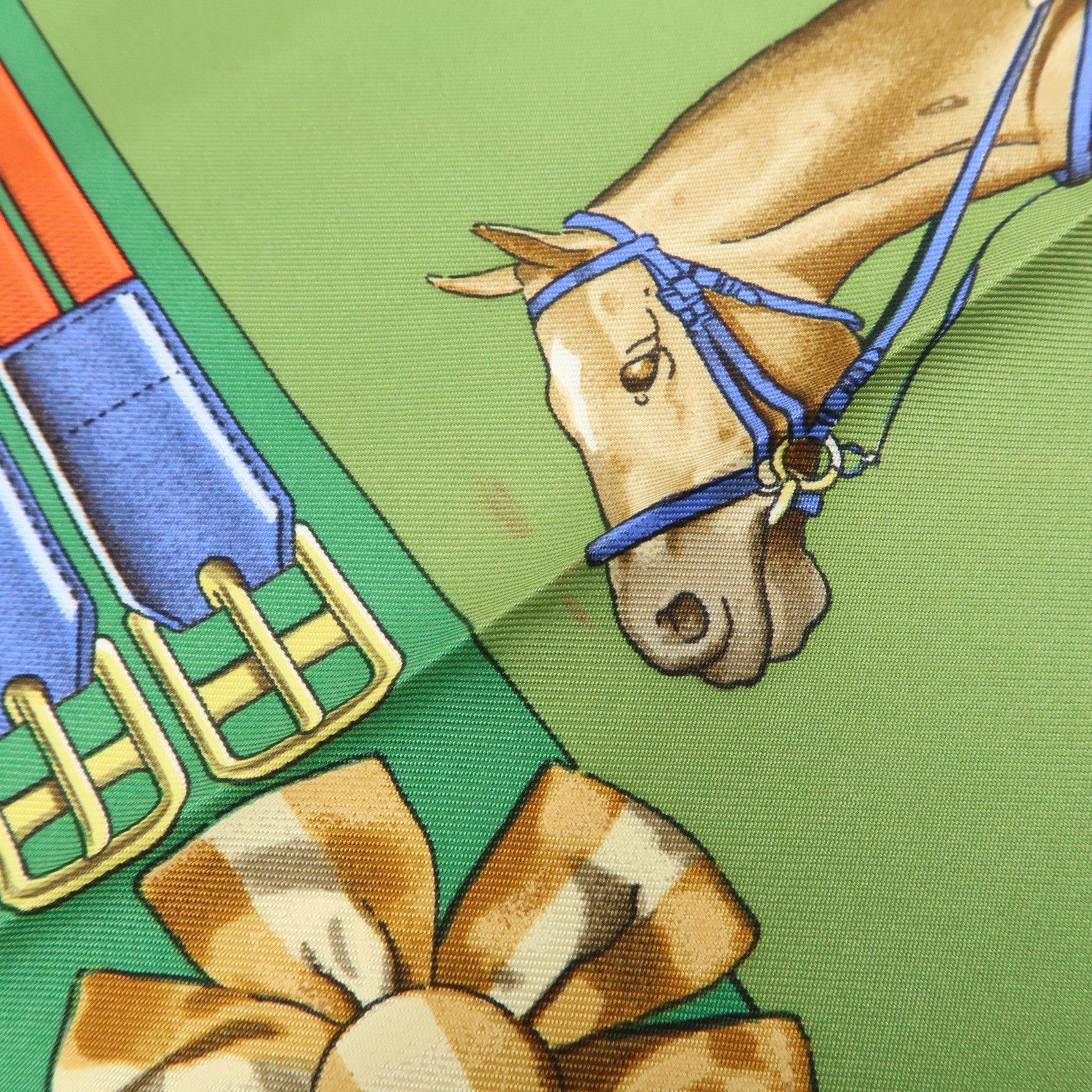 HERMES Carre 90 100% Silk Scarf JUMPING Riding Horse Green