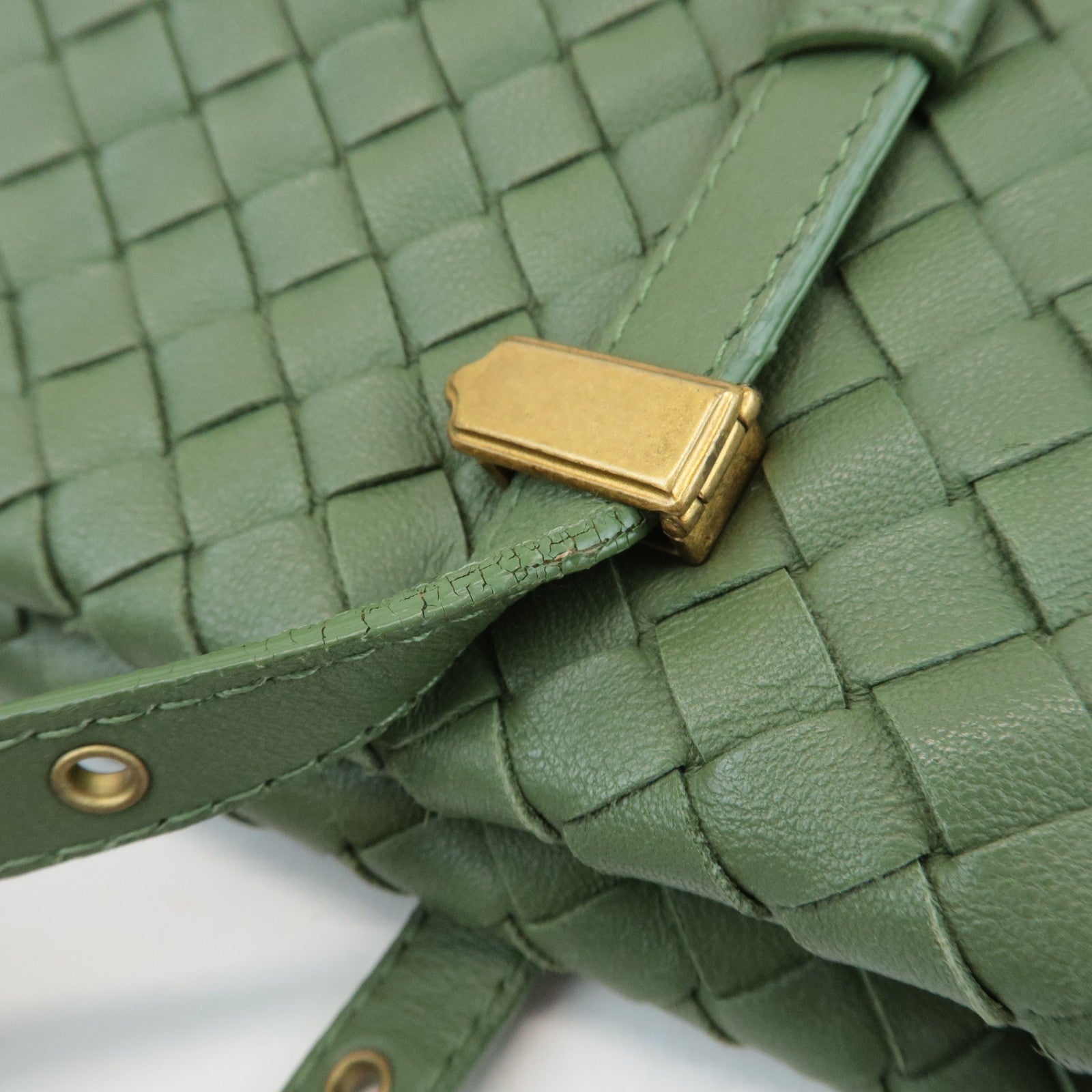 BOTTEGA VENETA Intrecciato Leather Tote Shoulder Bag Green 162937