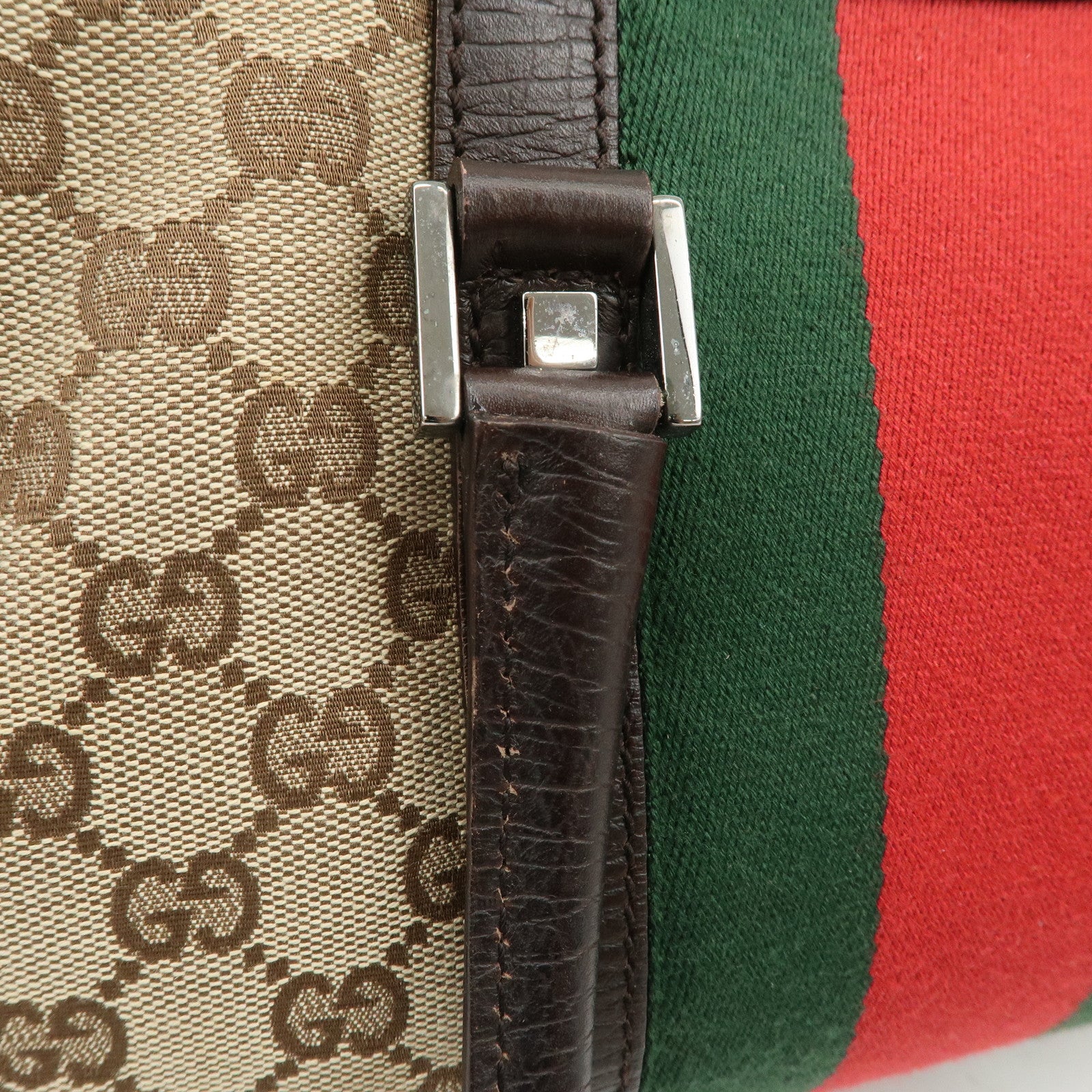 GUCCI GG Canvas Leather Mini Boston Bag Beige Brown 30458 Used