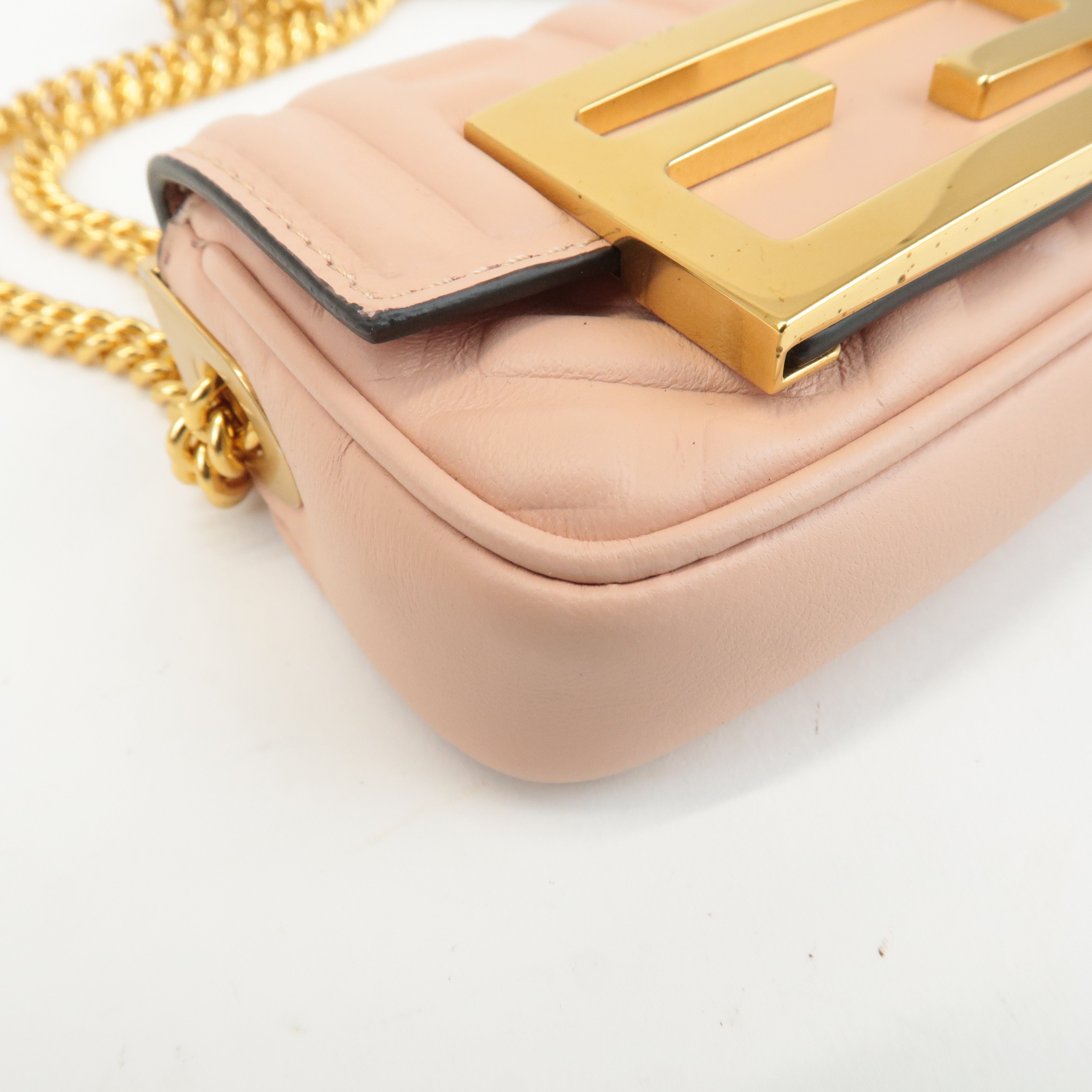 FENDI Leather Nano Baguette Chain Shoulder Bag Baby Pink 7AS143