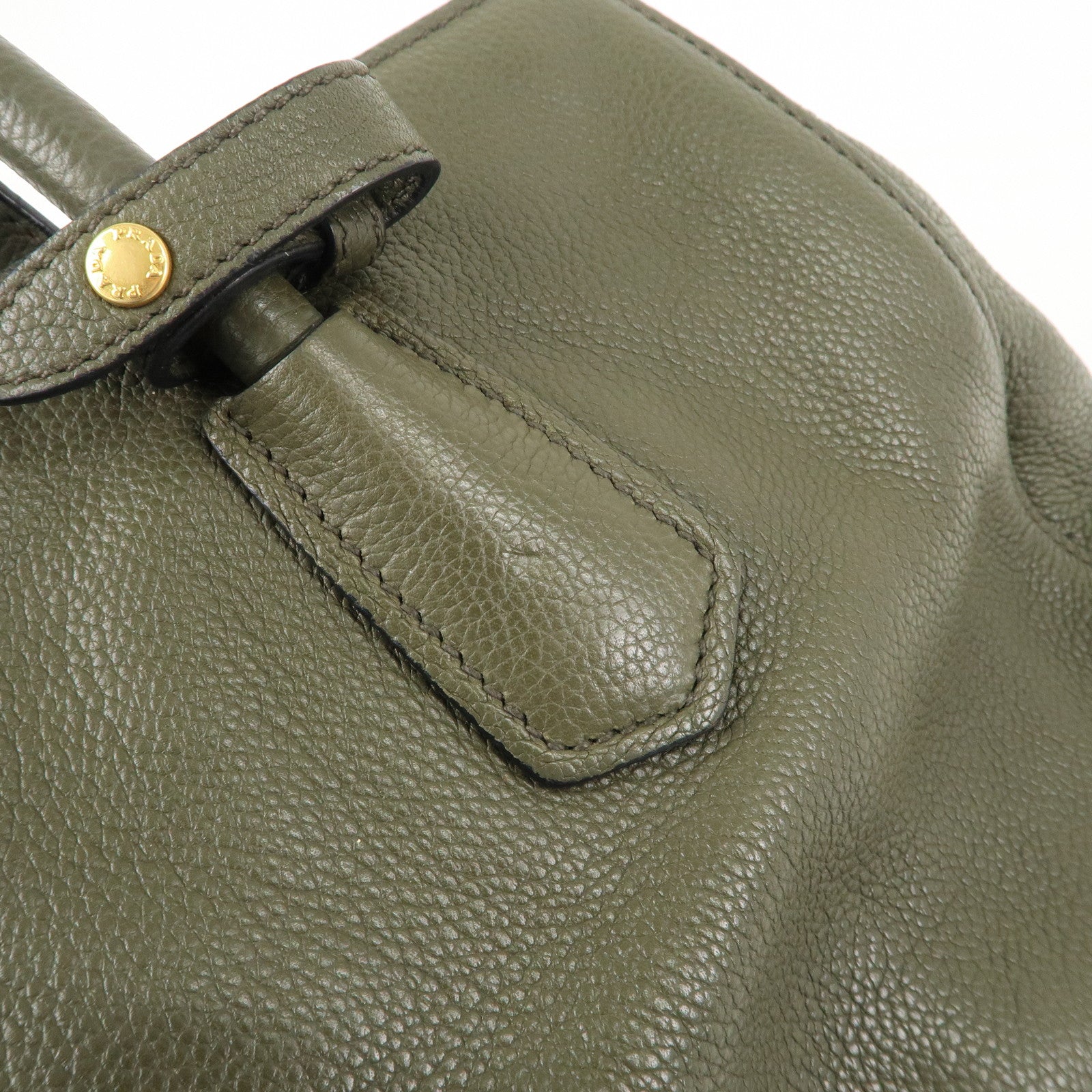 PRADA Logo Leather Hand Bag Shoulder Bag Khaki