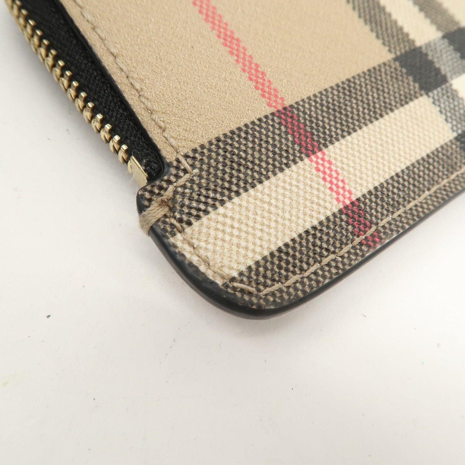 BURBERRY Nova Plaid PVC Leather Card Case Coin Case Beige Black