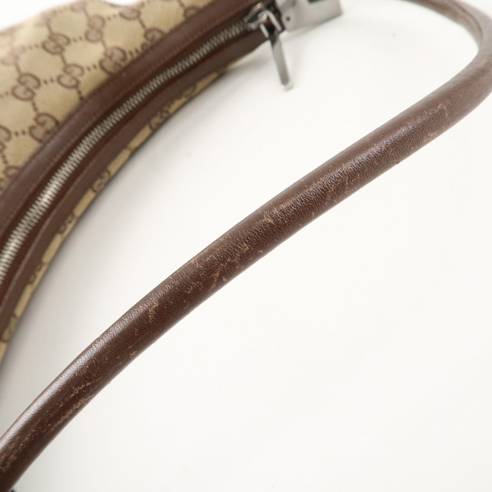 GUCCI GG Canvas Leather One-Shoulder Bag Beige Brown 13814