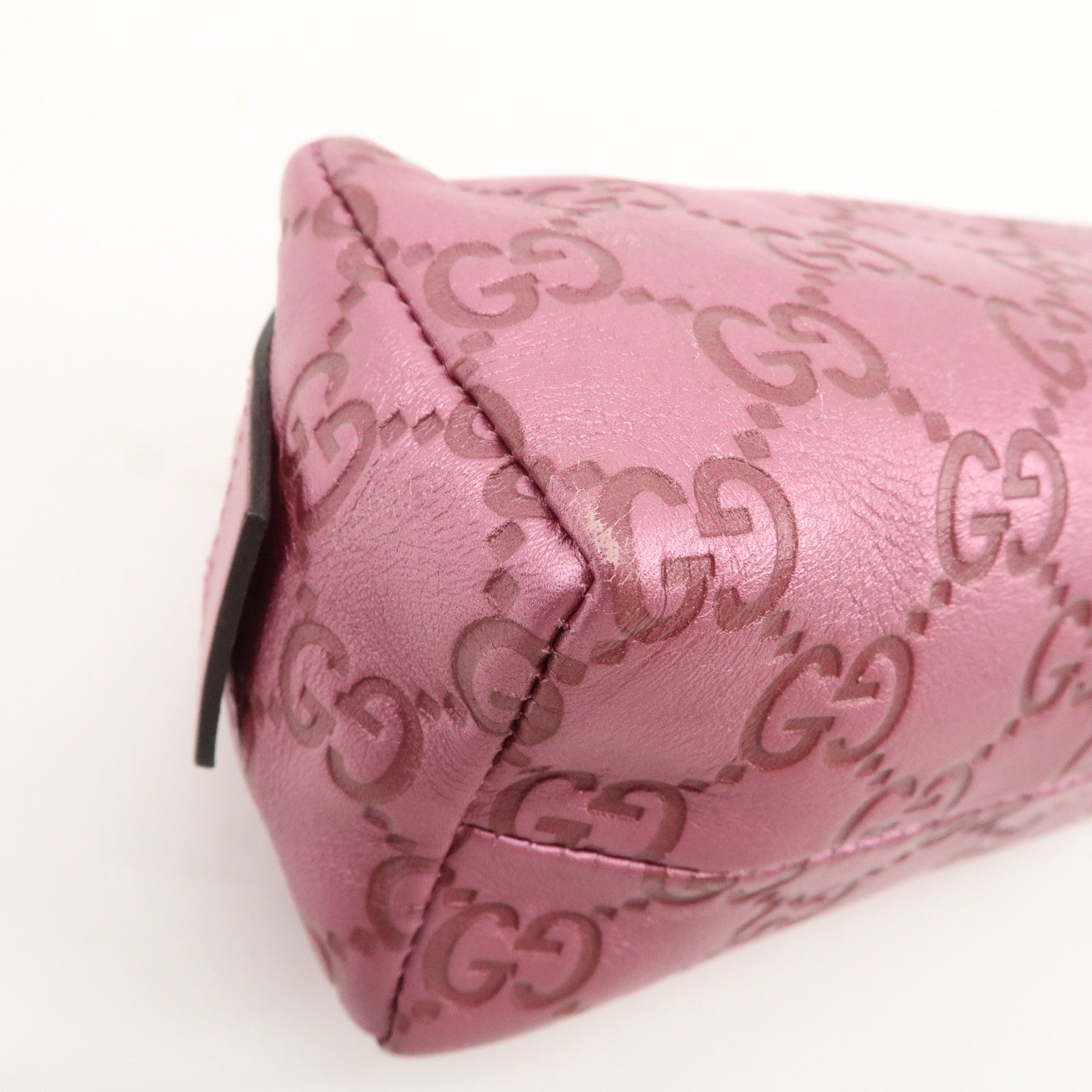 GUCCI Guccissima Leather Cosmetic Pouch Purse Metallic Pink 153228 Used