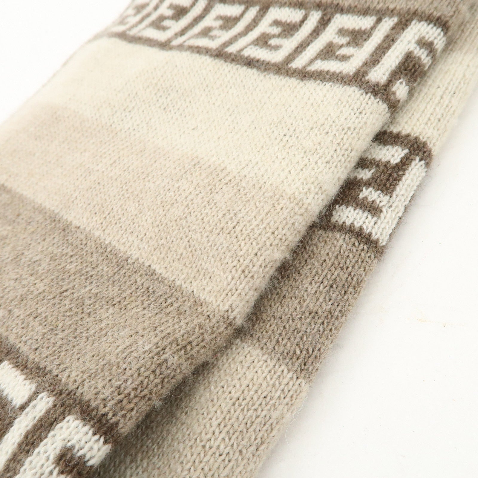 FENDI Logo Zucca Wool Viscose Nylon Cashimere Scarf Beige Brown