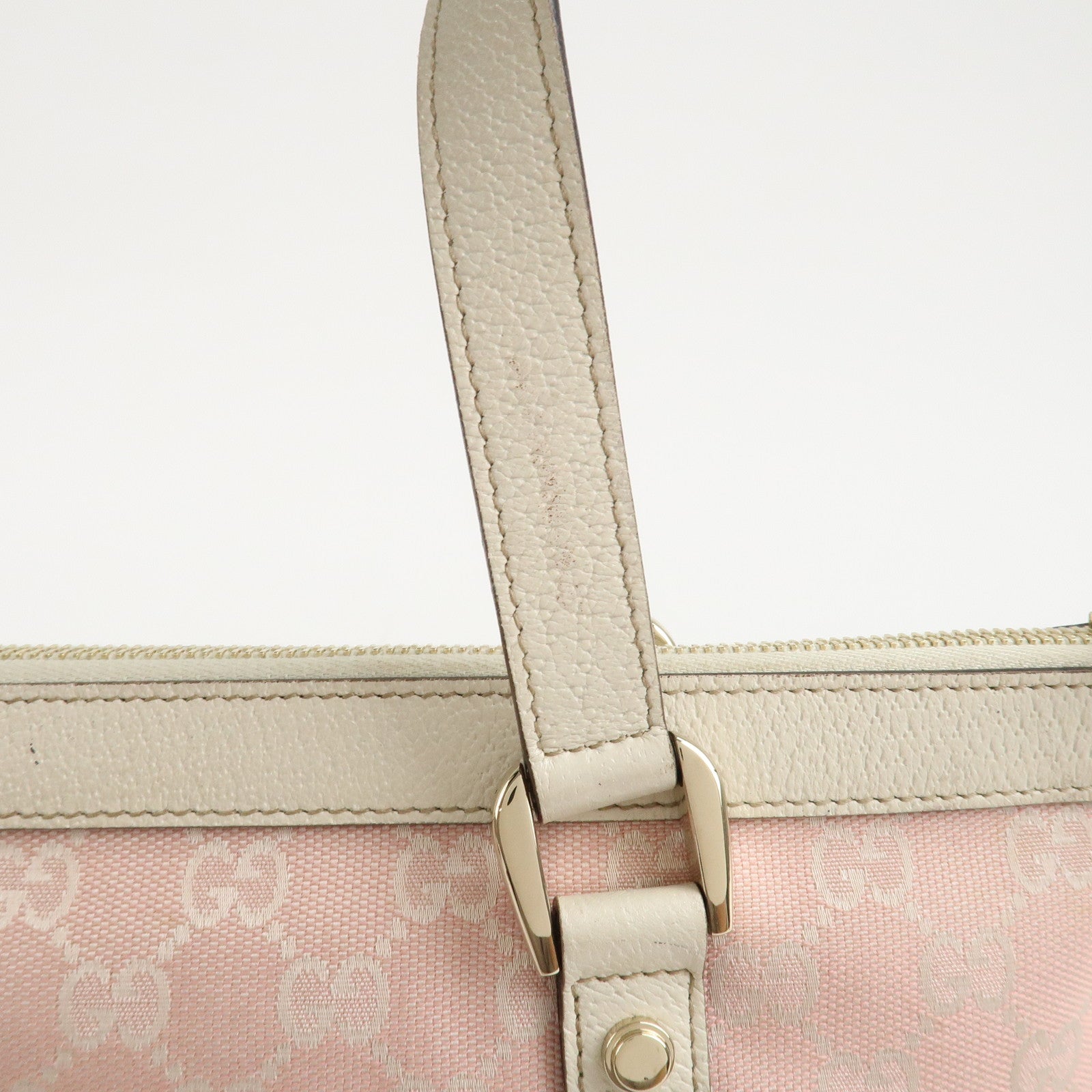 GUCCI Abbey Line GG Canvas Leather Tote Bag Pink Ivory 141470 Used