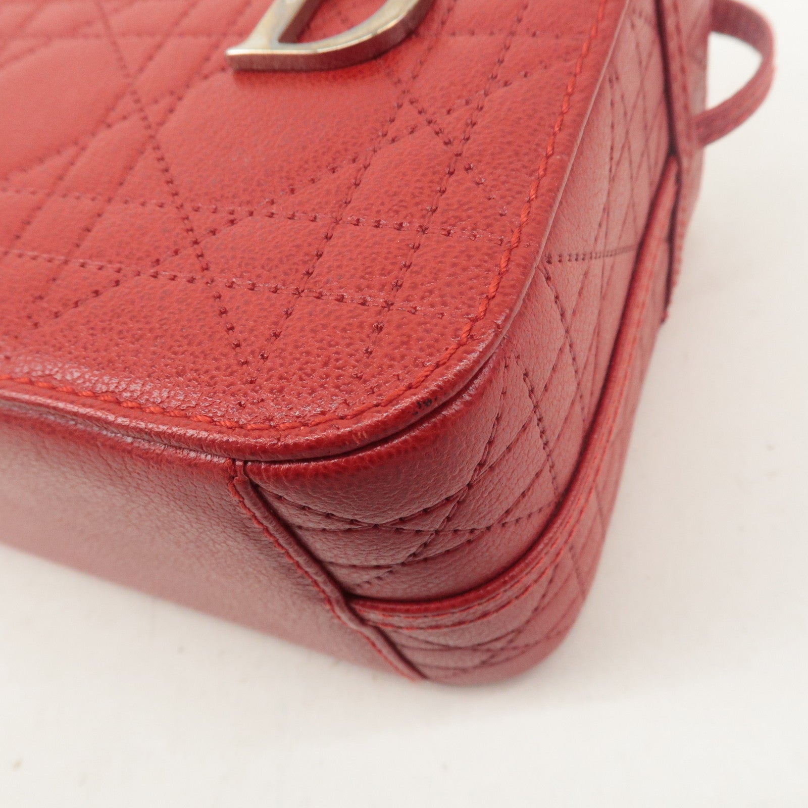 Christian Dior Leather Cannage Vanity Bag Hand Bag Red