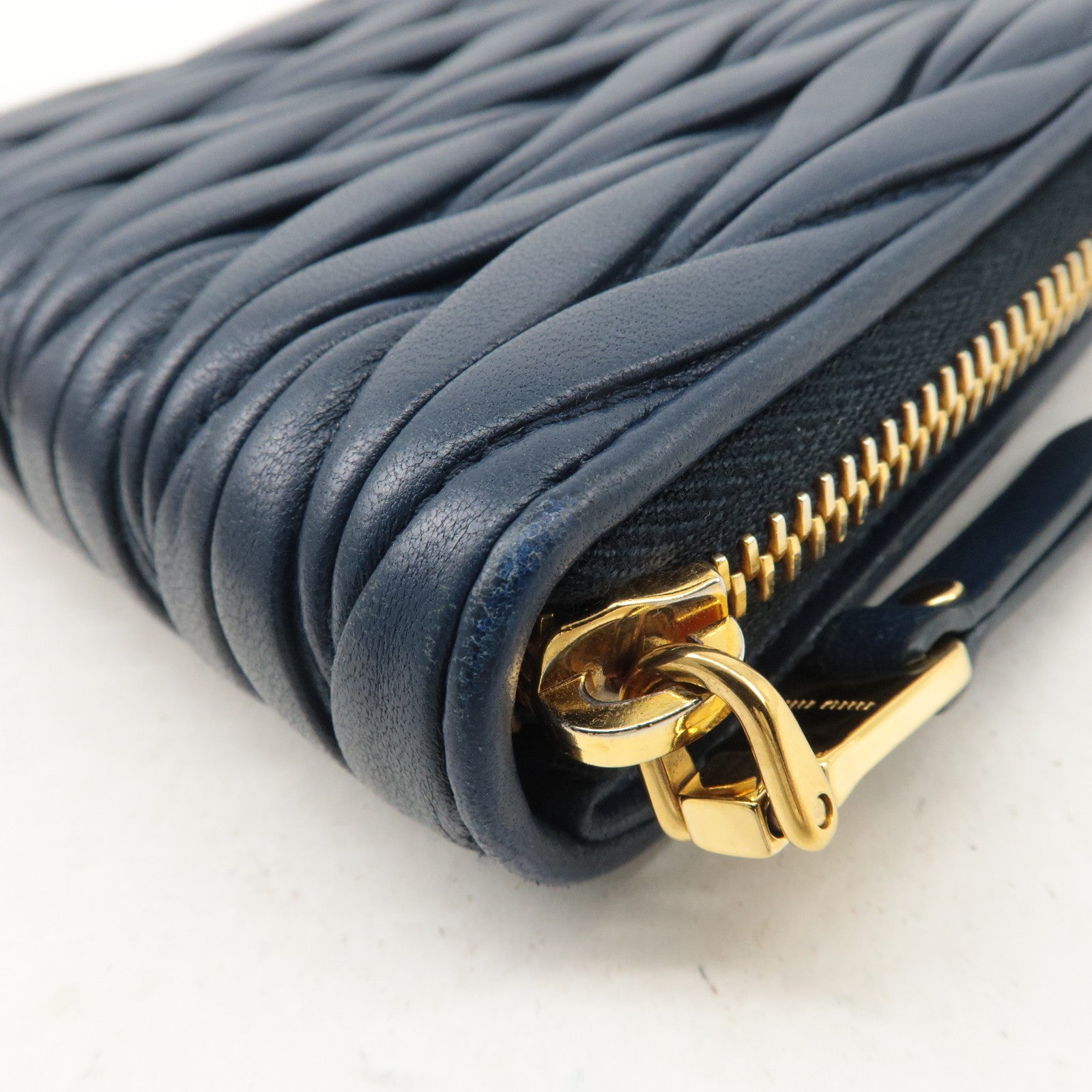 MIU MIU Matelasse Leather Bi-fold Wallet Navy 5ML522