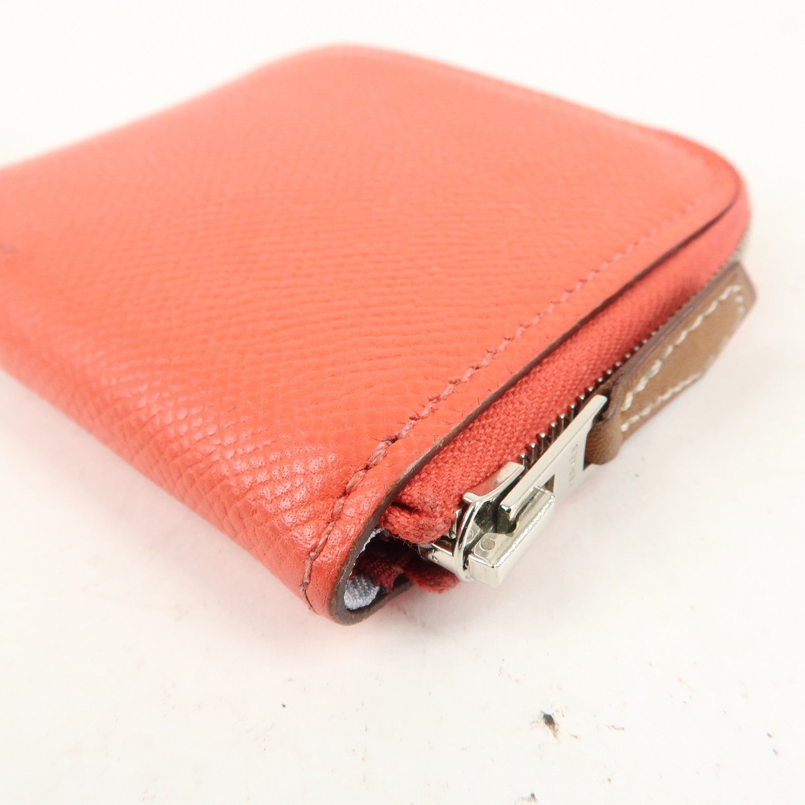 HERMES Leather Azap Silkin Coin Case X Engraved Red