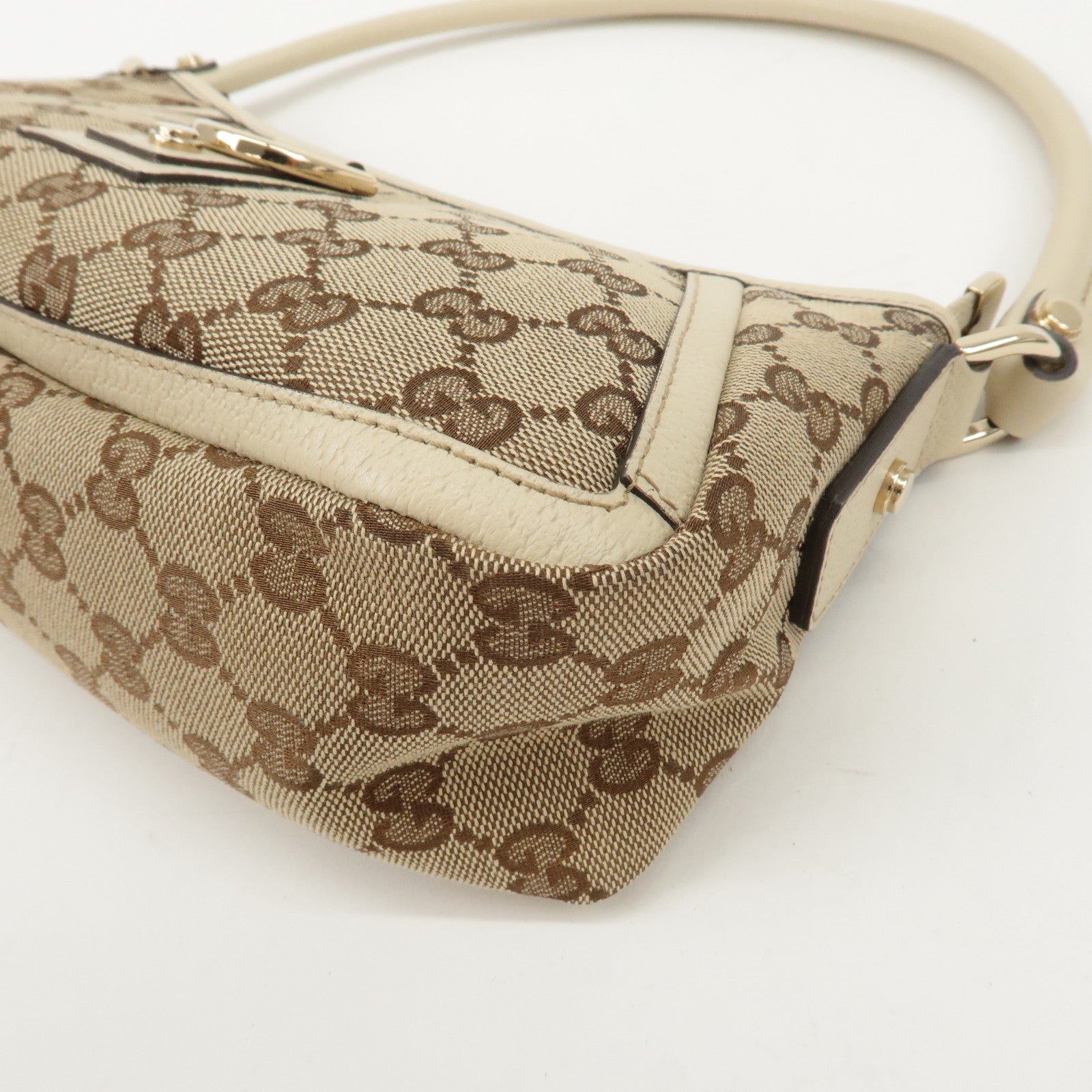 GUCCI Abbey GG Canvas Leather Shoulder Bag Beige Ivory 130939