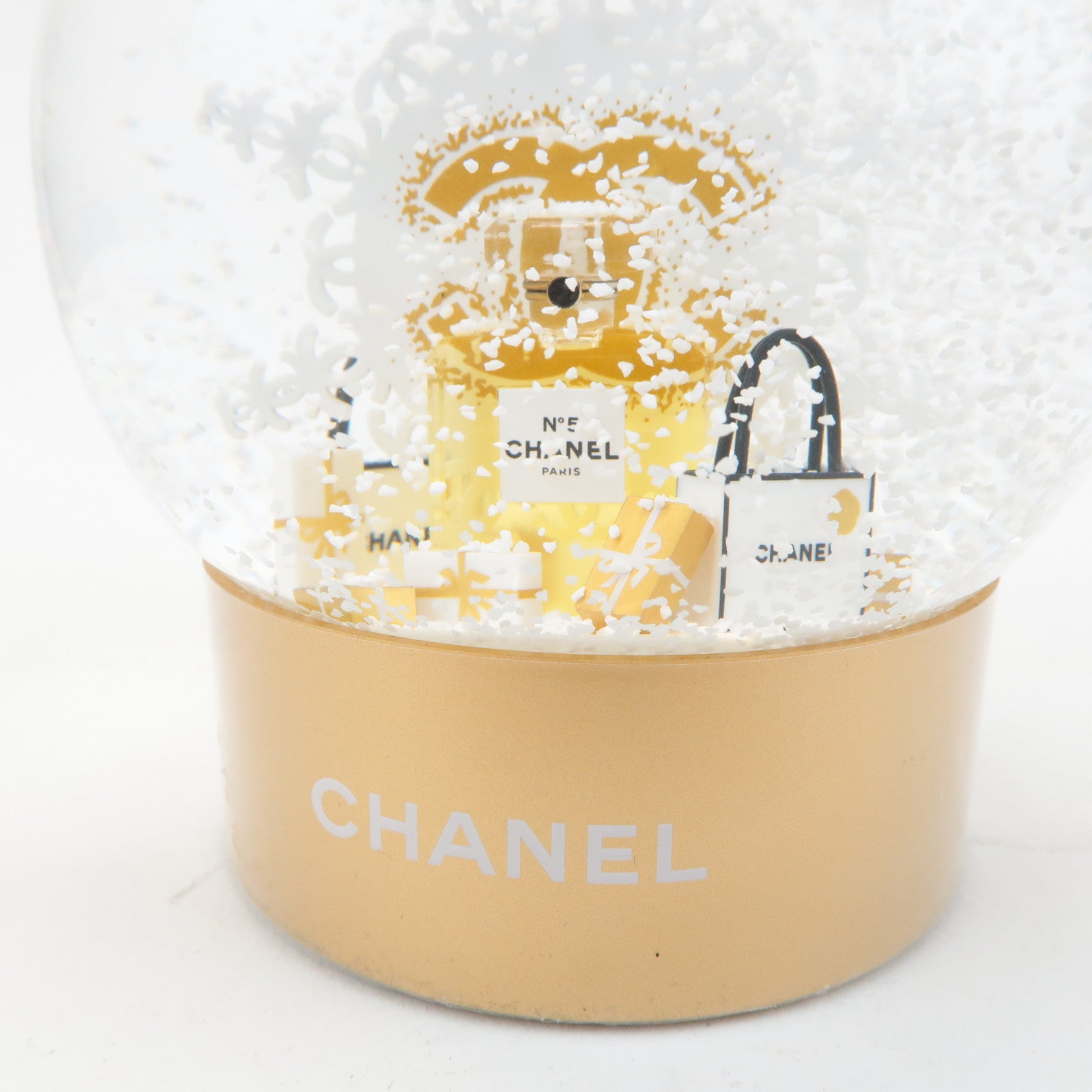 CHANEL Glass Snow Globe Snow Dome 2024 Novelty Gold White Used