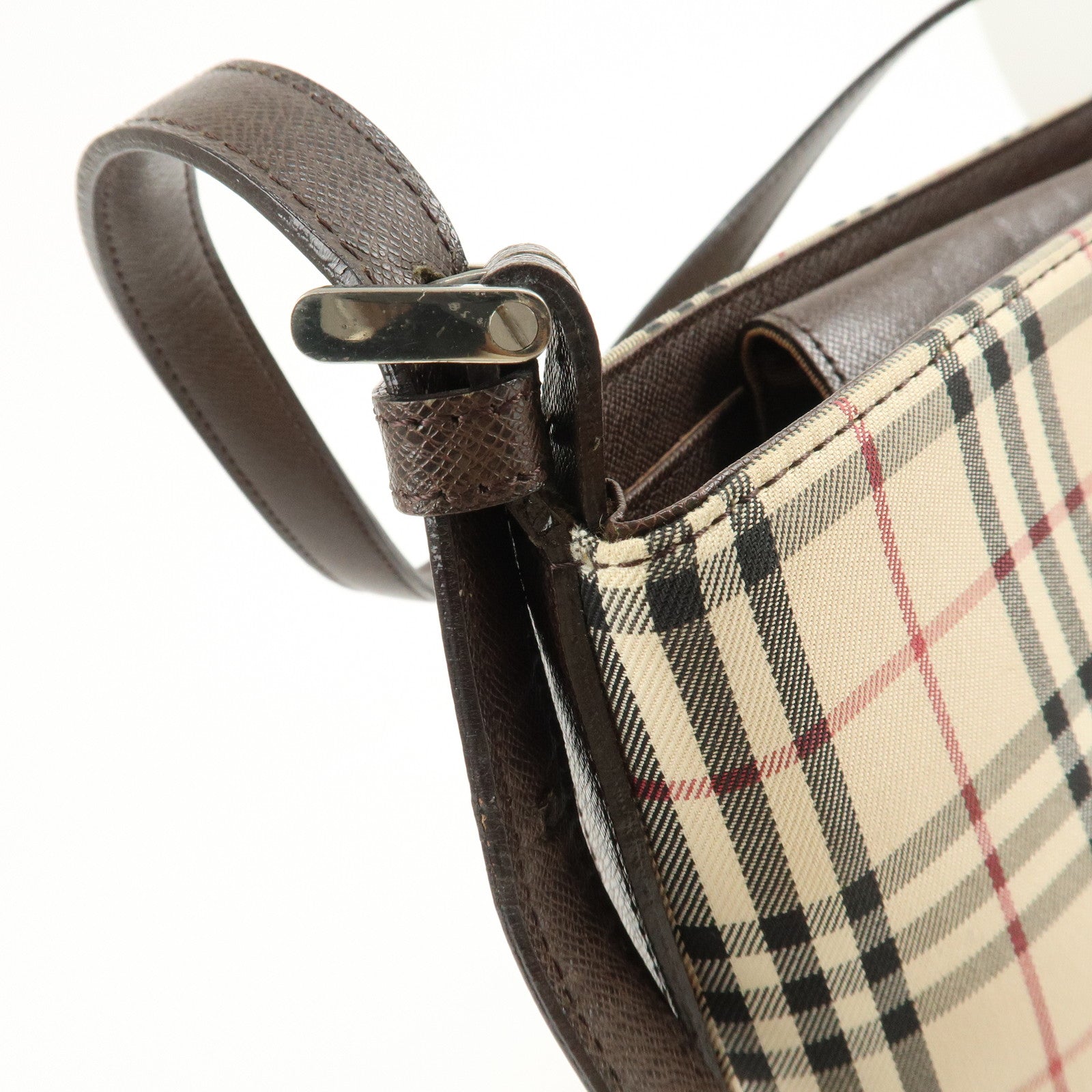 BURBERRY Canvas Leather Nova Plaid Semi Shoulder Bag