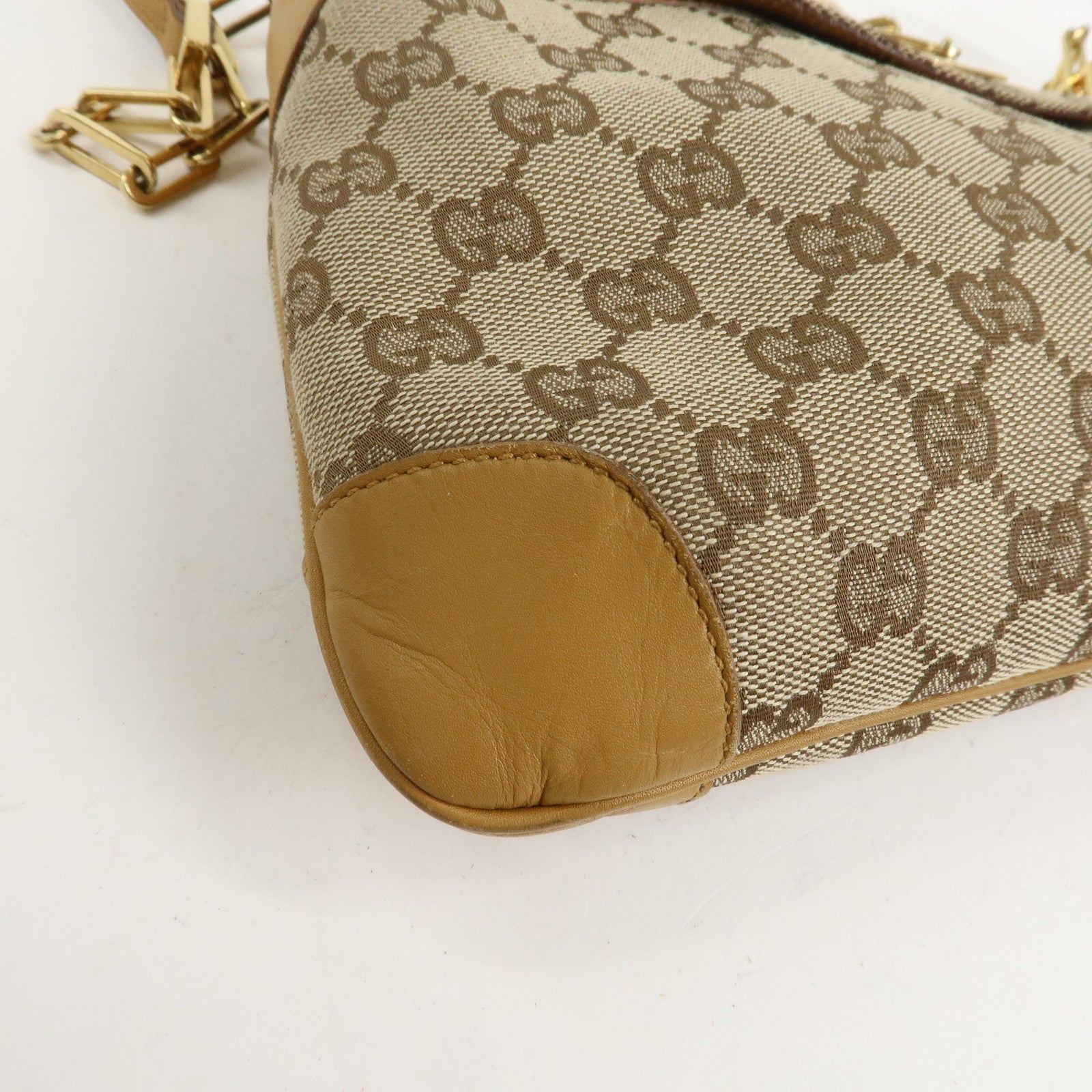 GUCCI Tiger Head GG Canvas Leather Chain Shoulder Bag Beige Used